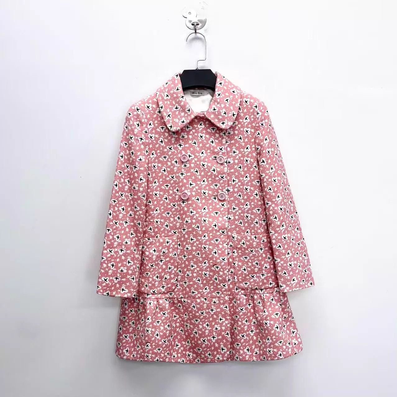 Miu Miu Miu Miu Pink Floral Ruffled Double-Breasted Coat Size XS / US 0-2 / IT 36-38 - 1 Thumbnail