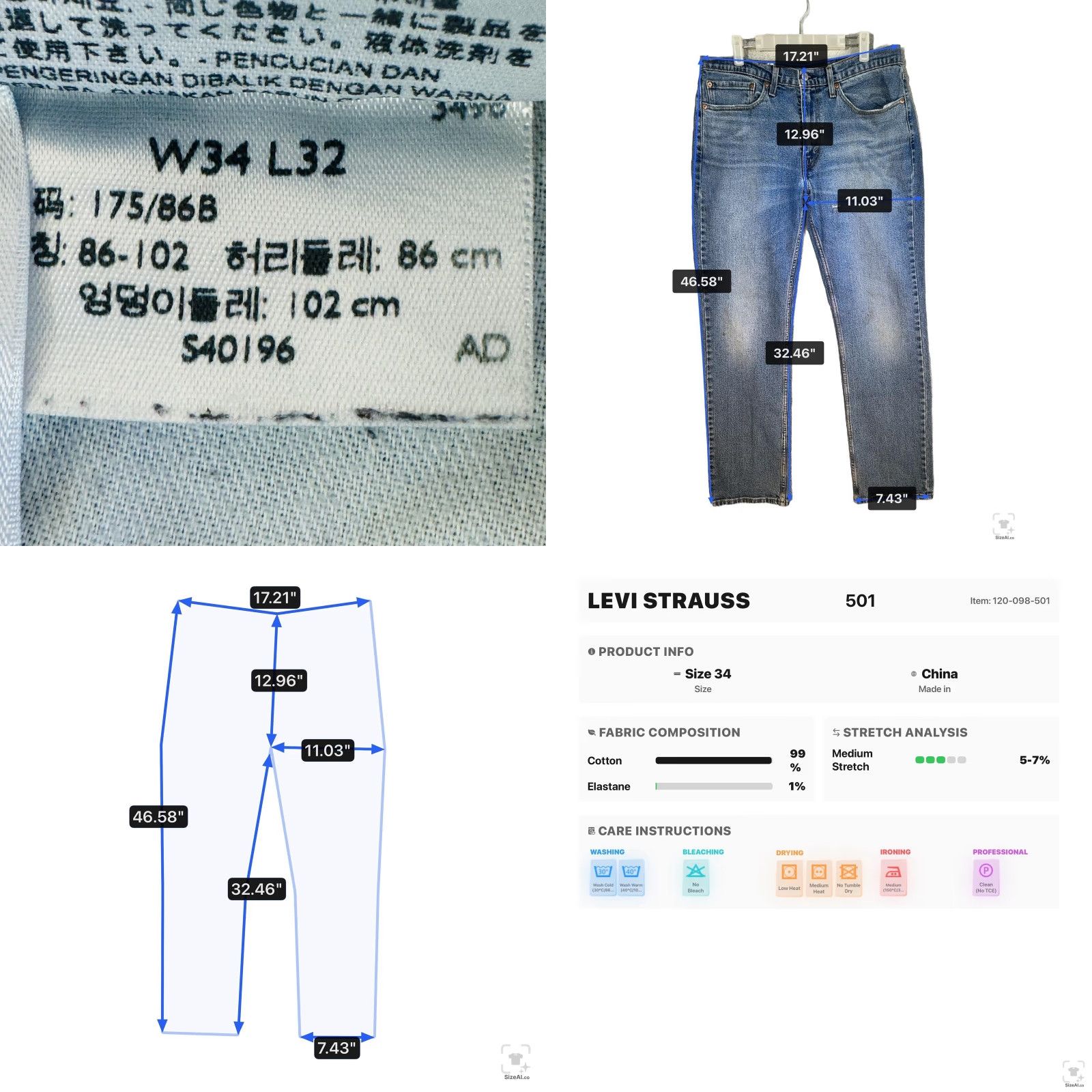 Levi's Levi's 501 Jeans Mens 34x32 Blue Medium Wash Straight Button Fly Denim Stretch Distressed Pocket 5-Pocket Regular Size US 34 / EU 50 - 9 Thumbnail