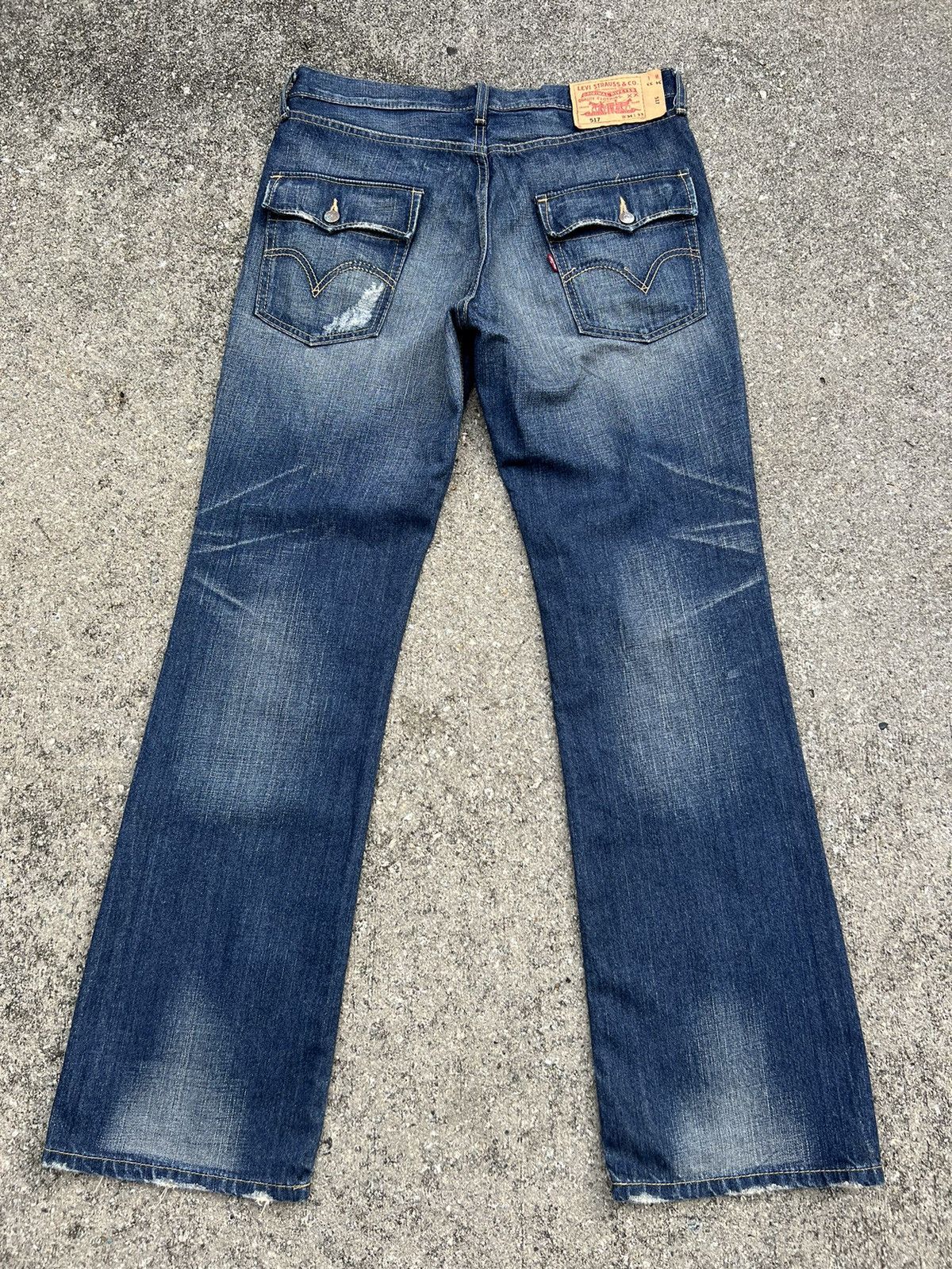 Levi's Vintage 2006 Levi’s 517 Distress Fade Denim Flap Flare Jeans Size US 34 / EU 50 - 2 Thumbnail