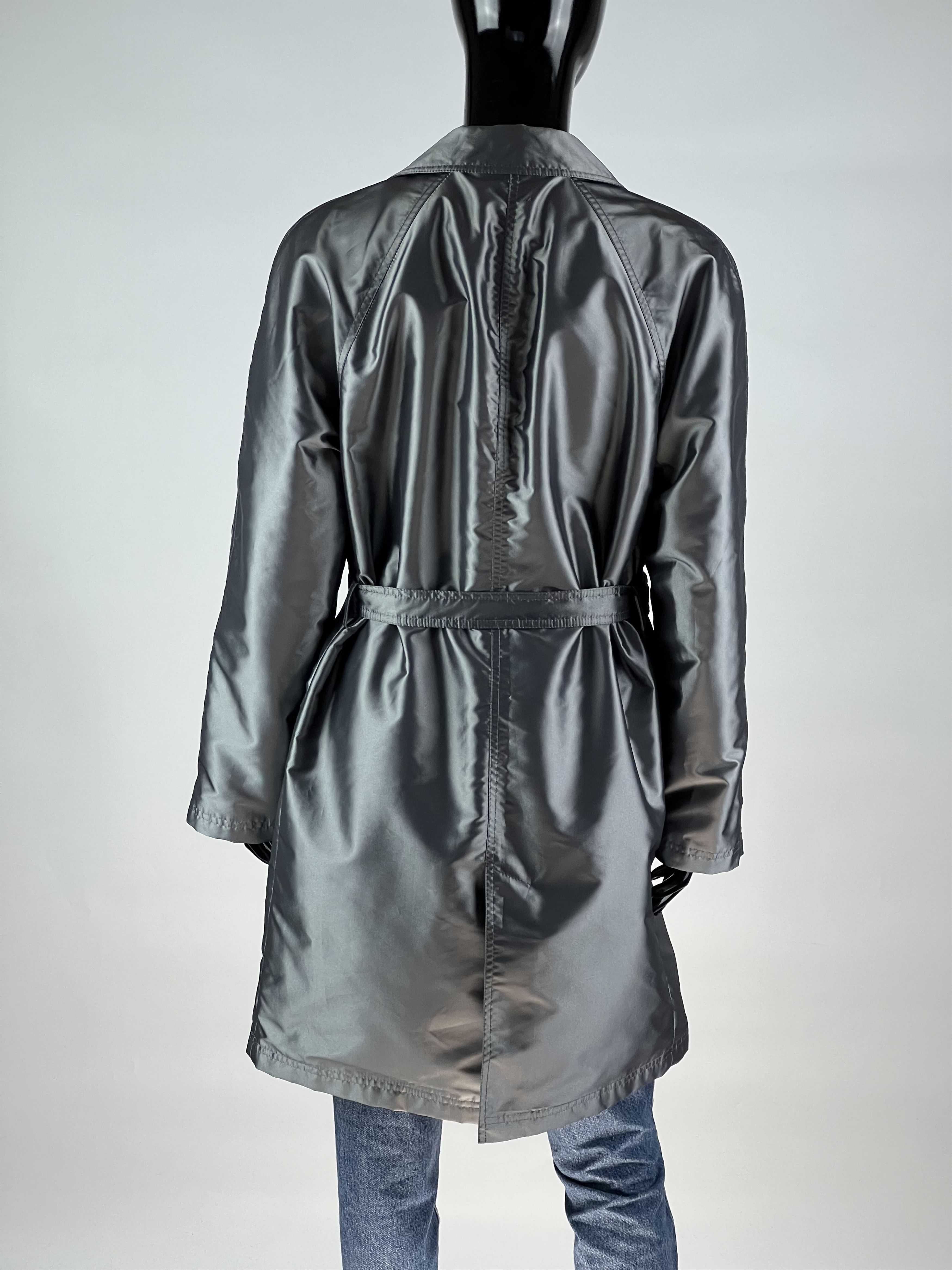 Versace × Vintage 90s Versace Classic V2 VTG Silver Shimmering Trench Coat Size L / US 10 / IT 46 - 3 Thumbnail
