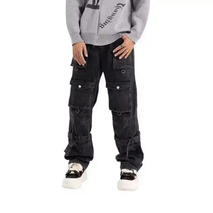 Japanese Brand Men Black Washed Stacked Cargo Jeans Size US 32 / EU 48 - 1 Thumbnail