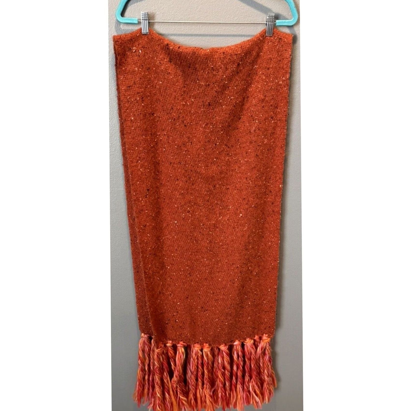 Anthropologie Anthropologie Orange Chunky Knit Scarf Tassle Blanket Size ONE SIZE - 2 Thumbnail