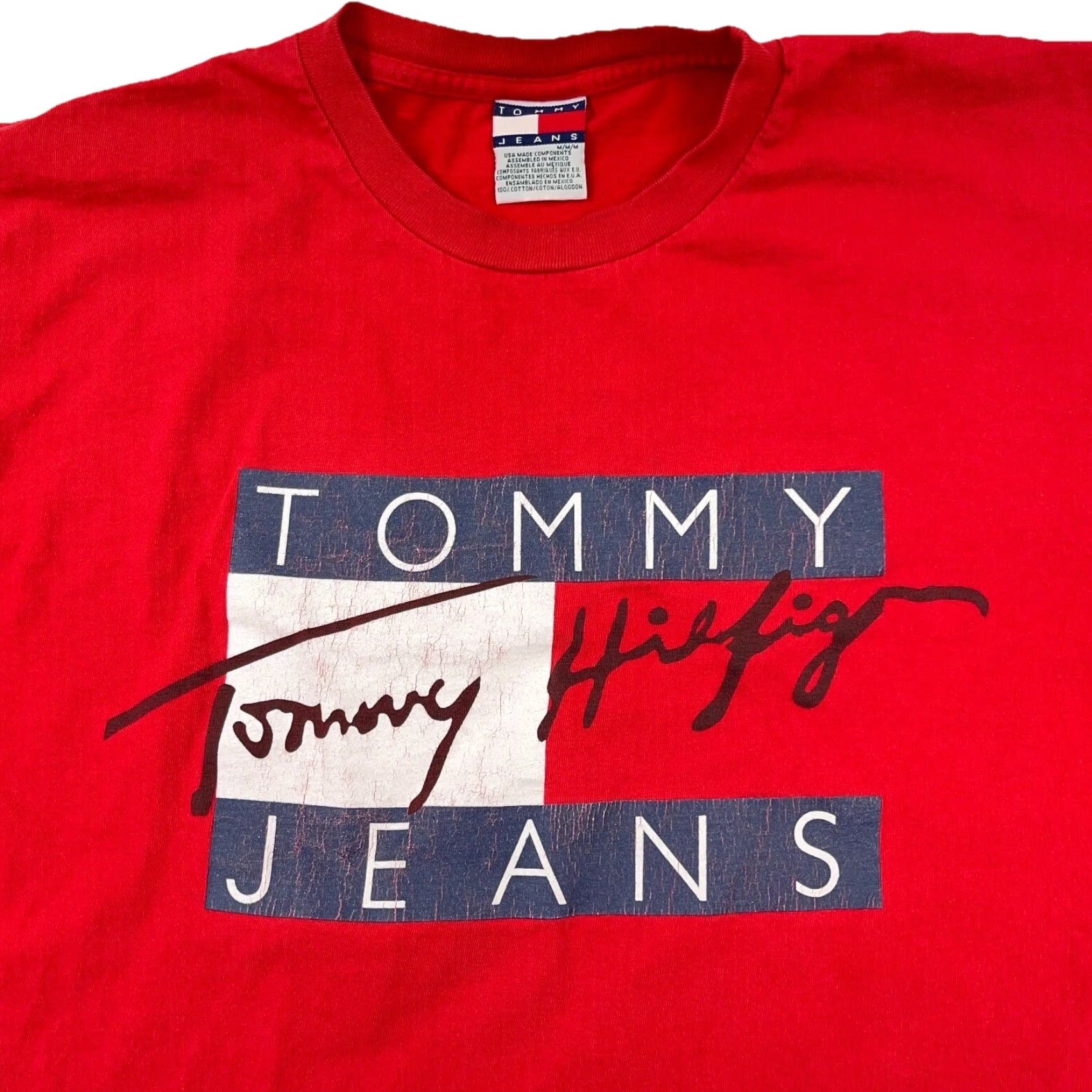 Tommy Hilfiger VINTAGE Tommy Hilfiger Shirt Men M Red Tee Spell Out Flag USA 90s Y2K Adult Size US M / EU 48-50 / 2 - 2 Thumbnail