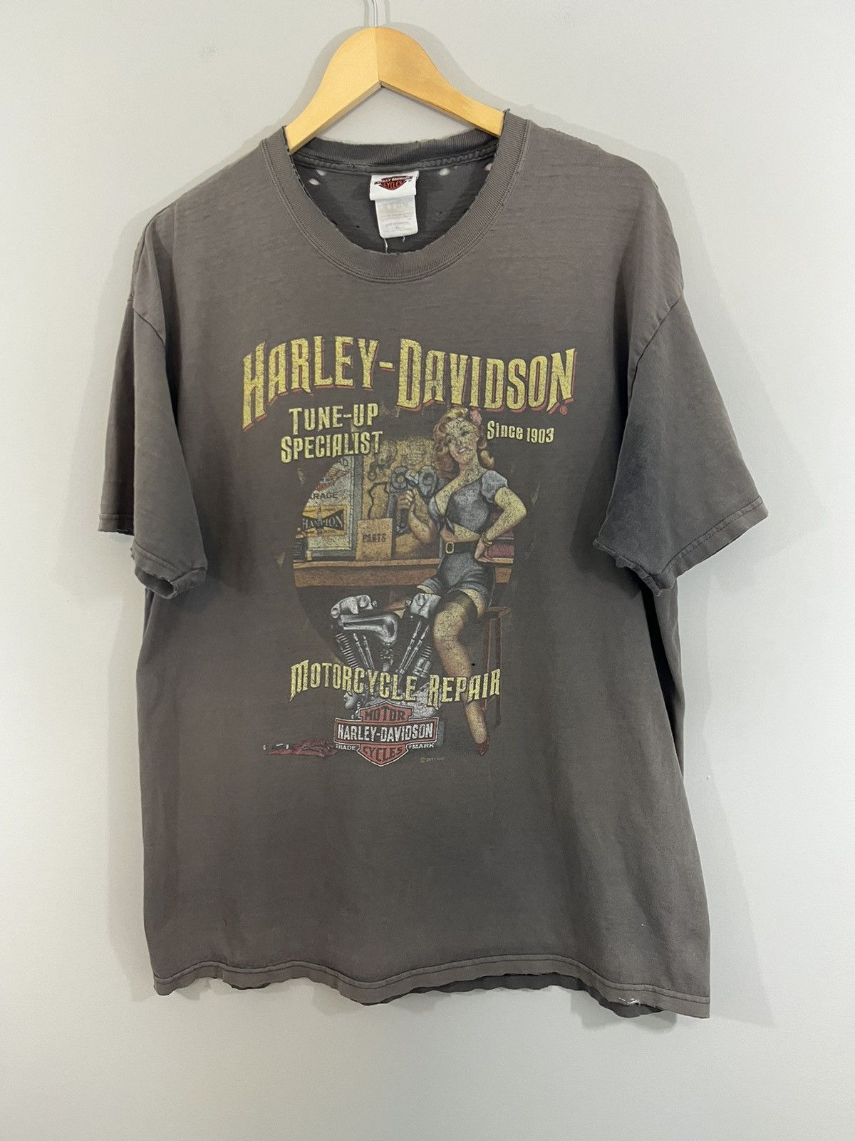 Harley Davidson Thrashed Sun Faded Distressed Y2K KANSAS Tee Size US XL / EU 56 / 4 - 3 Thumbnail