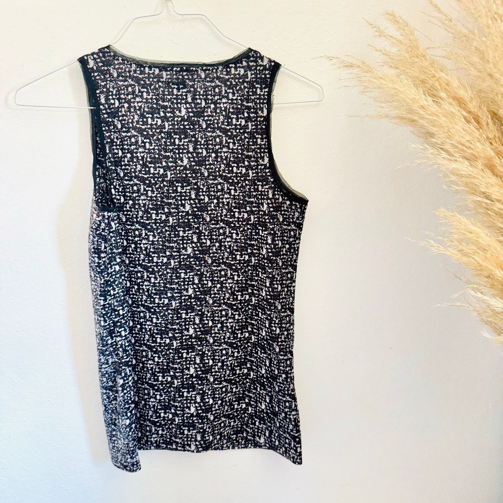 Ann Taylor ANN TAYLOR Black White Sequin Mesh $88 Tank Top Blouse Shirt Size S / US 4 / IT 40 - 5 Thumbnail