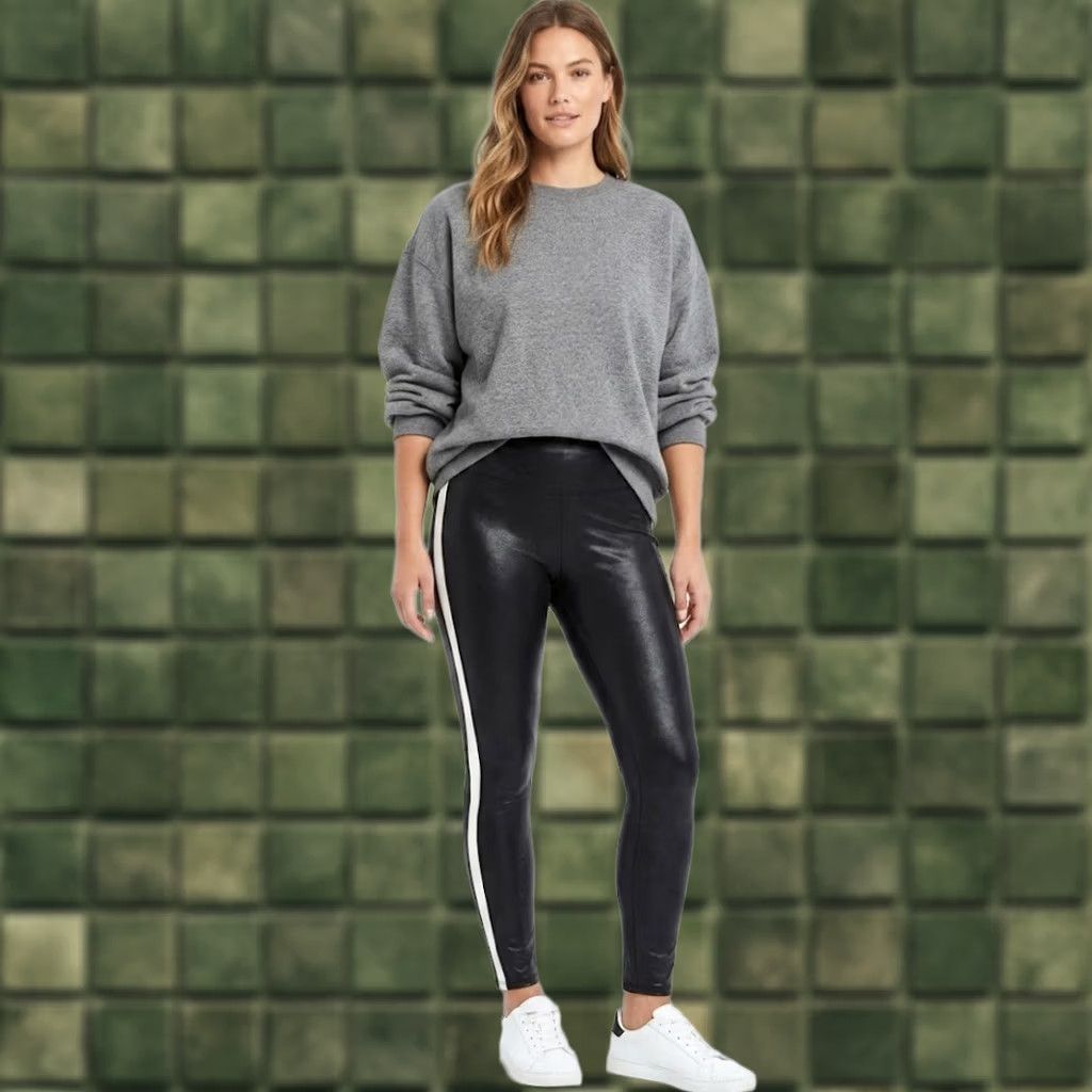 Spanx Spanx Faux Leather Side Stripe Leggings Black White Women M Medium Slimming Tummy Control Shaping High Rise Casual Winter Fall Spring Size 32" / US 10 / IT 46 - 1 Thumbnail
