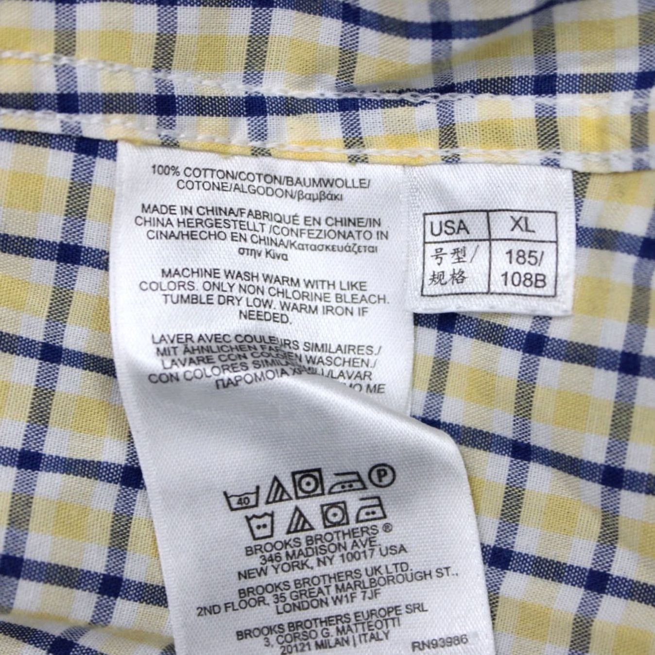 Brooks Brothers Brooks Brothers 1818 Shirt Mens XL Yellow/Blue Check Regent Cotton Long Sleeve Button-Up Shirt Size US XL / EU 56 / 4 - 6 Thumbnail