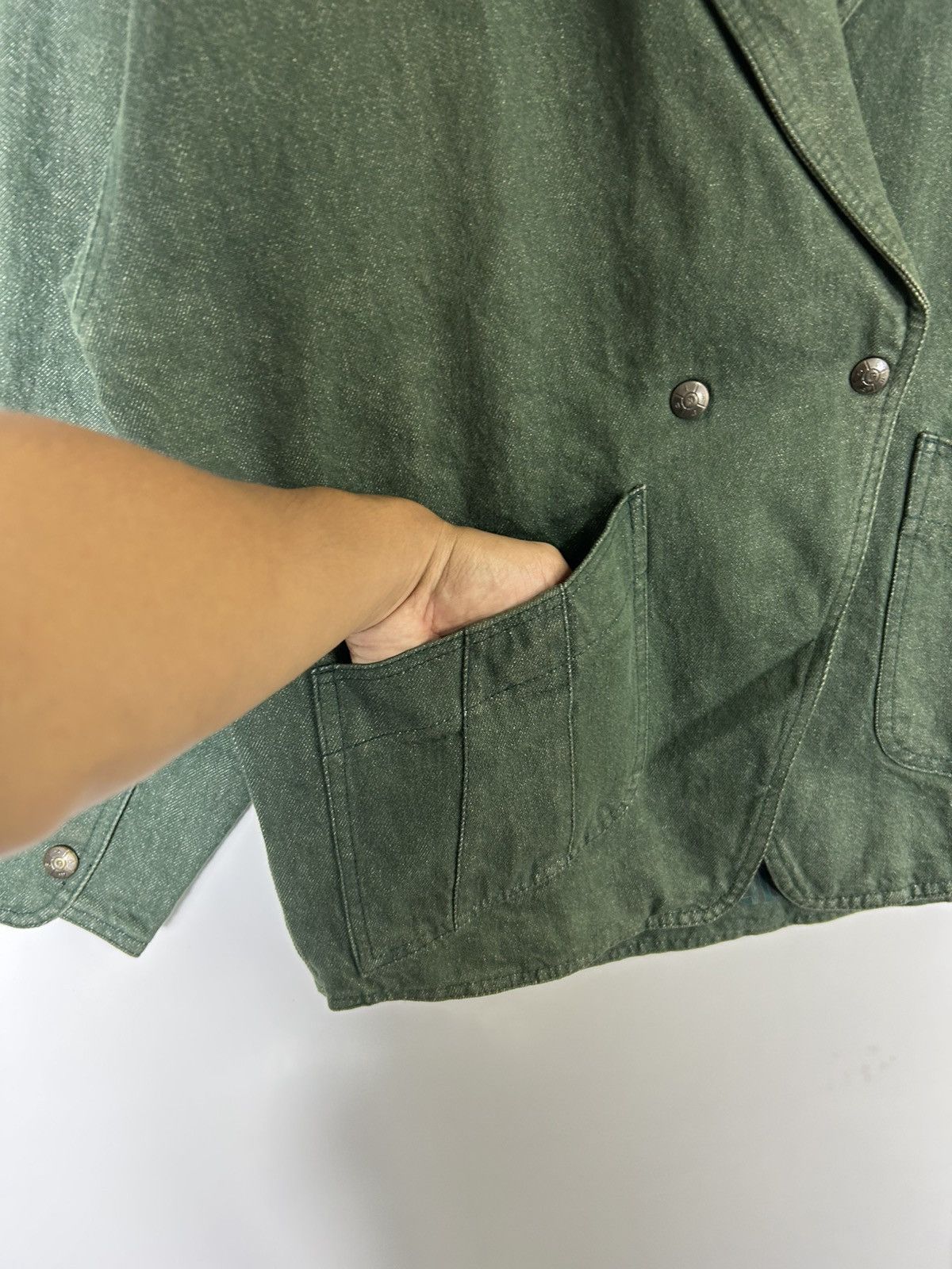 Fendi Vtg FENDI Green Denim Blazer Jacket — 70s Workwear Style Size US M / EU 48-50 / 2 - 6 Thumbnail