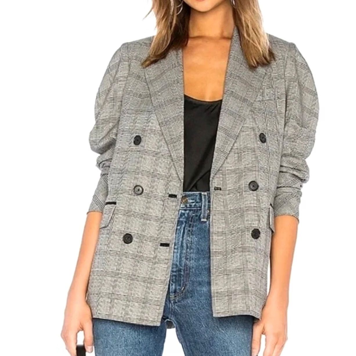 Joie Joie Tomika Blazer Jacket Black White Double-Breasted Ruched Sleeve Women’s Sz 4 Size S / US 4 / IT 40 - 2 Thumbnail