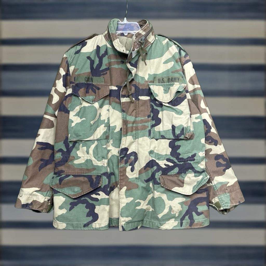 AMO VINTAGE US Army Jacket Mens M Camouflage Camo Field Coat Long Coat Military Army Coat Hunting Hiking 90s Size US 31 - 1 Thumbnail
