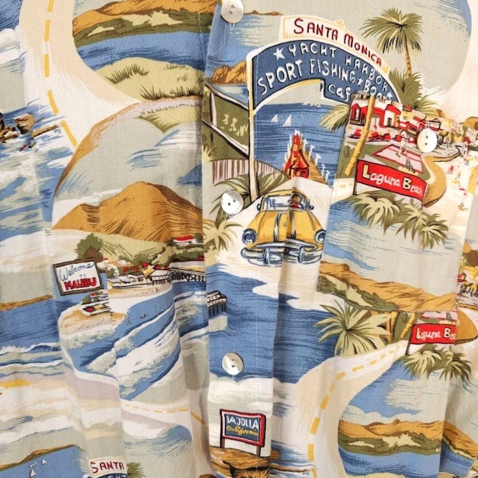 Vintage VINTAGE Laguna Beach Hawaiian Shirt Mens 3XL Beige Surfer Surfing Malibu AOP Shirt Mens 3XL Beige Surfing Hawaiian AOP Camp Tiki Holidays Poster Size US XXL / EU 58 / 5 - 3 Thumbnail