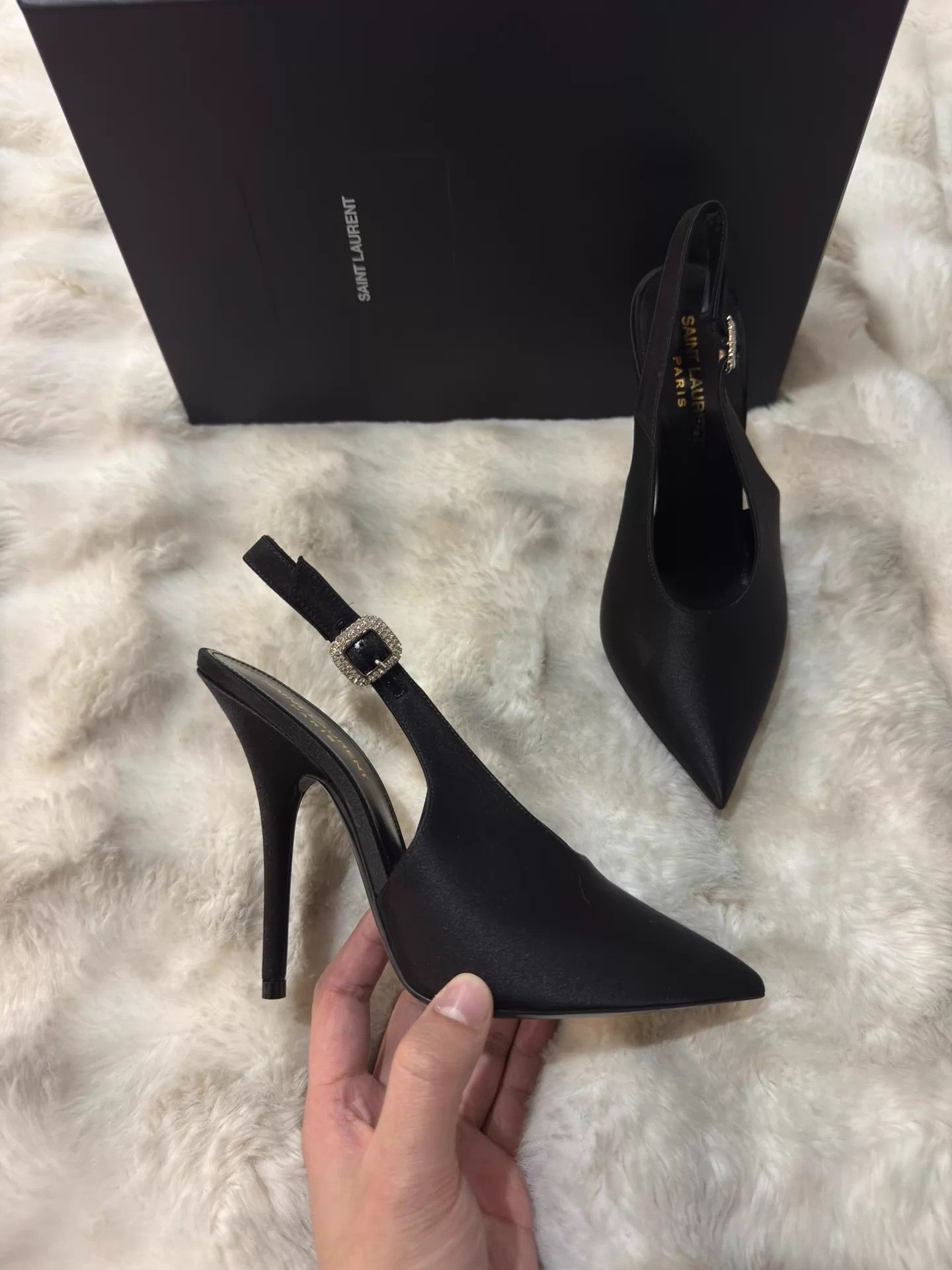 Yves Saint Laurent YSL Runway Satin Crystal Black Heels 37 EU Size US 6.5 / IT 36.5 - 1 Thumbnail