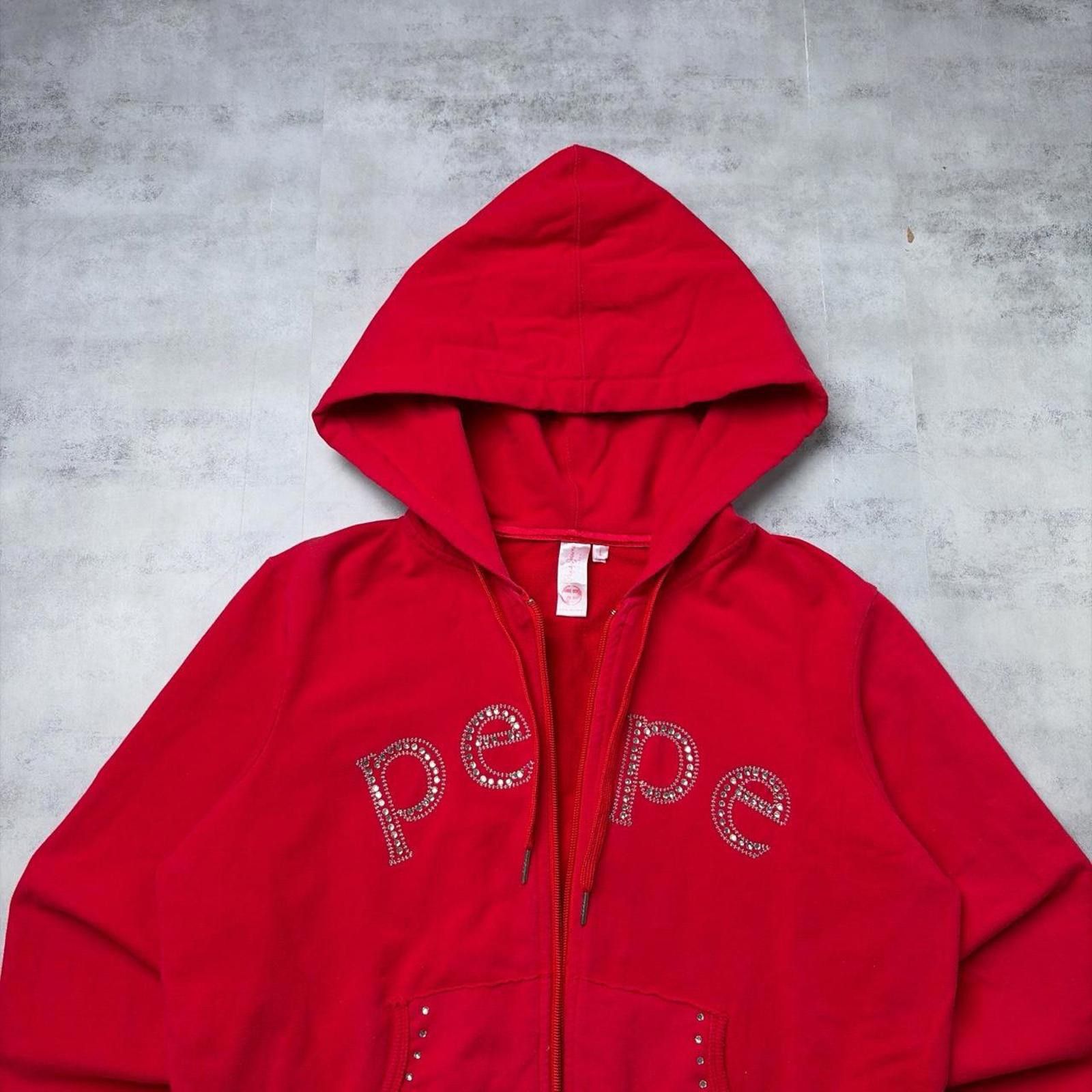 Pepe Jeans Y2K Red Pep Jeans Grunge Rhinestone Skater Zip Up Hoodie Size L / US 10 / IT 46 - 3 Thumbnail