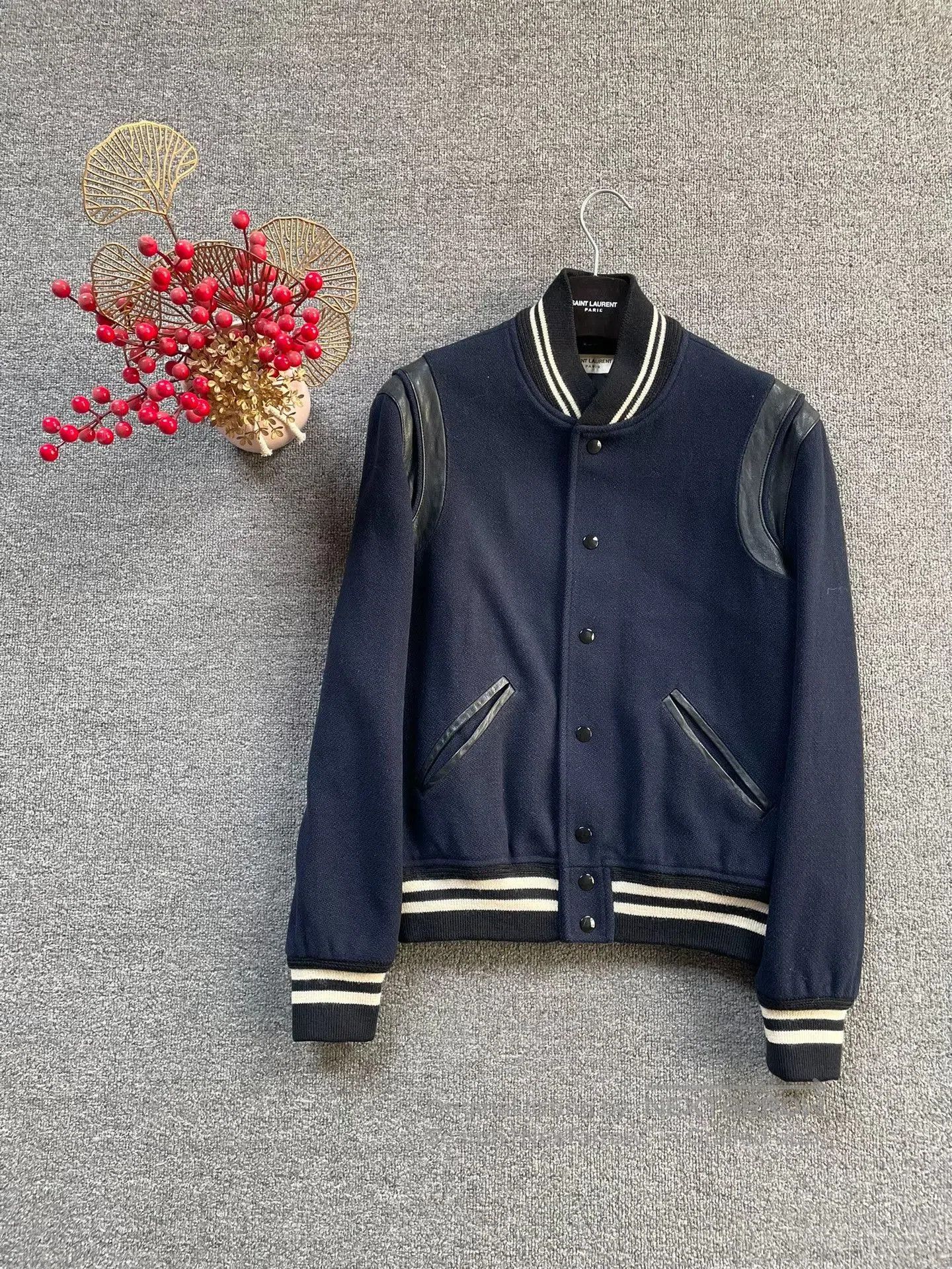 Saint Laurent Paris Saint Laurent 14FW Navy Varsity Jacket. Size US S / EU 44-46 / 1 - 1 Thumbnail
