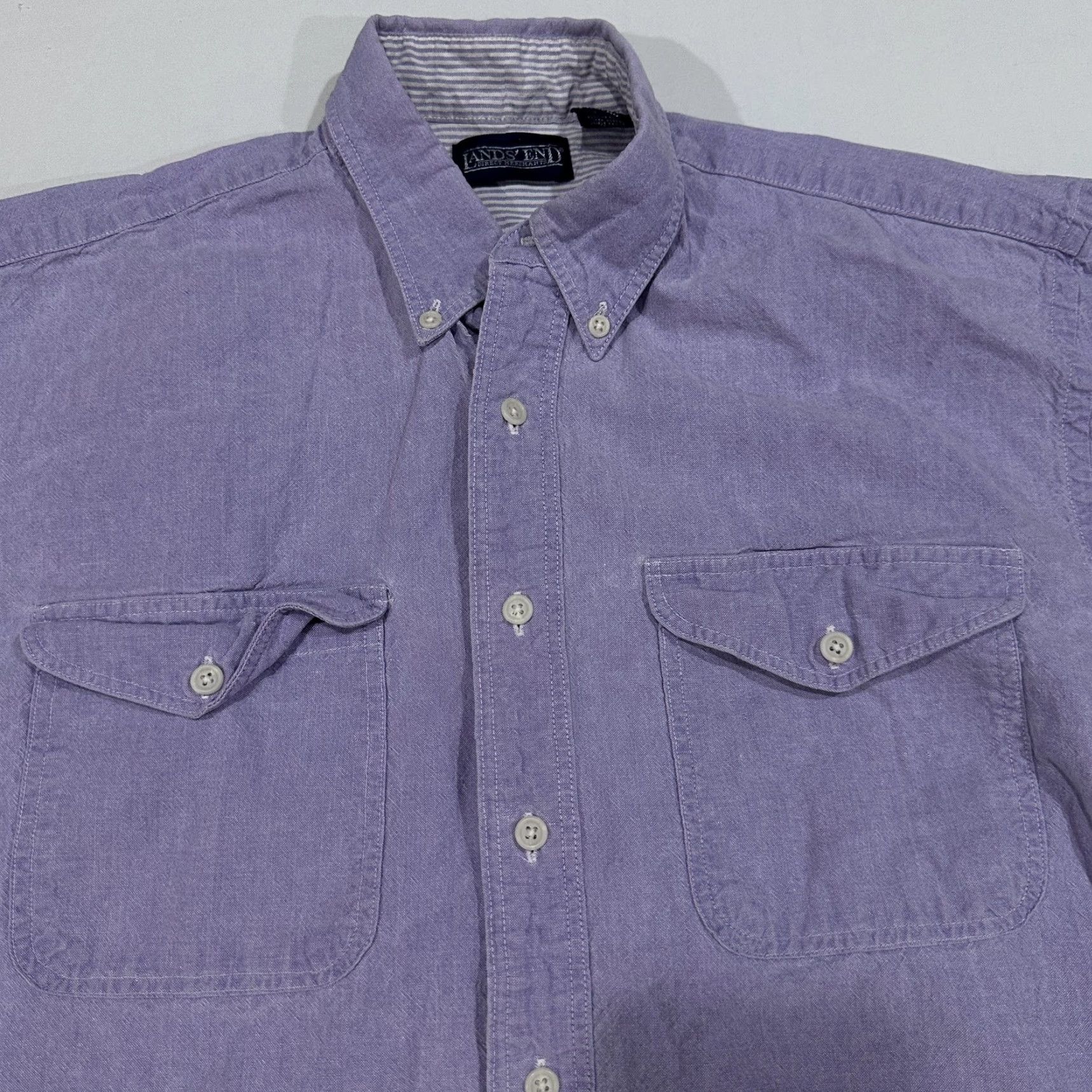 Lands' End VINTAGE Lands' End Shirt Mens M Purple Button-Down Long Sleeve 100% Cotton Minimalist 90s Size US M / EU 48-50 / 2 - 2 Thumbnail