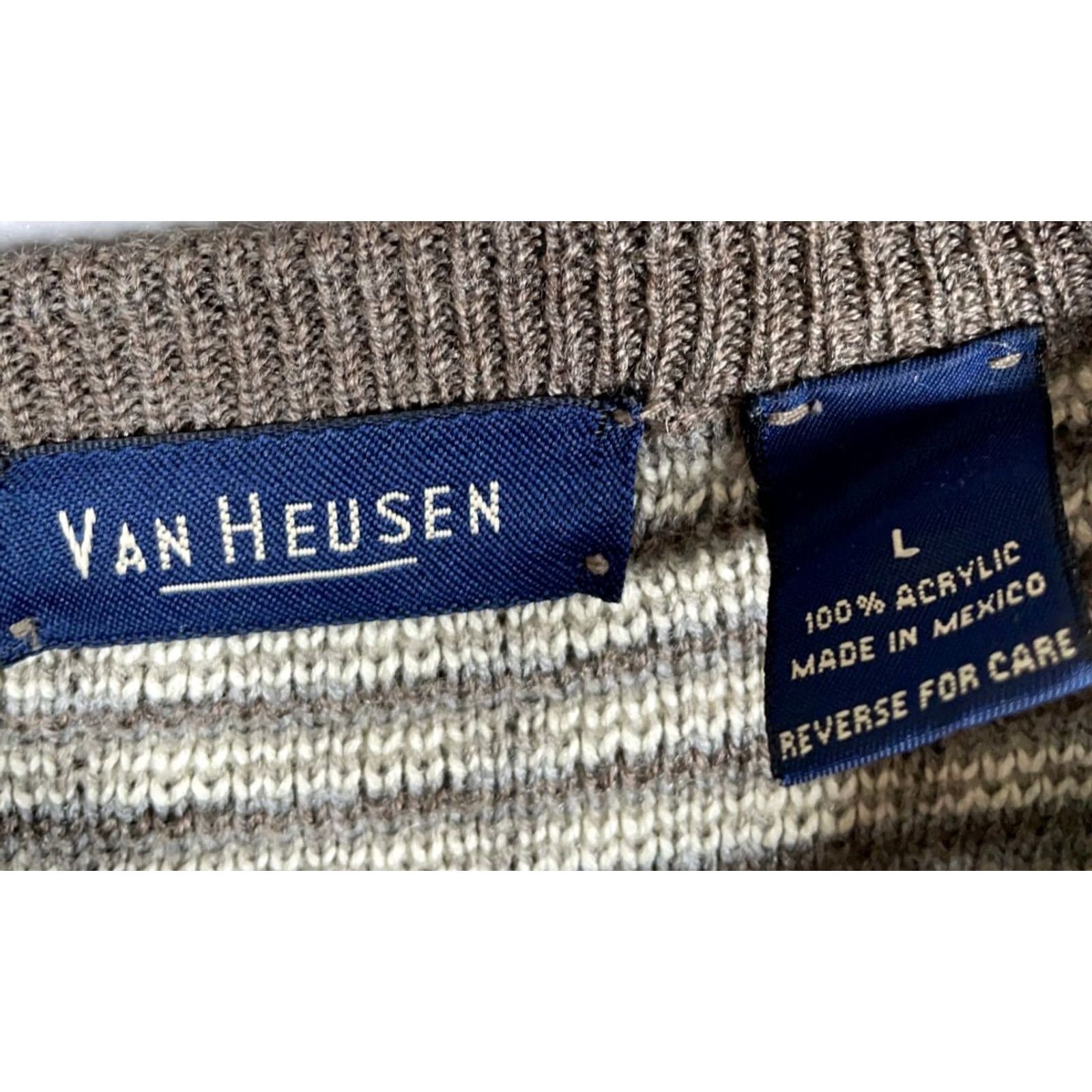 Van Heusen VINTAGE Van Heusen Sweater Mens Large Beige Gray Textured Grid Pattern Dad Style Crew Neck Pullover Knit Size US L / EU 52-54 / 3 - 3 Thumbnail