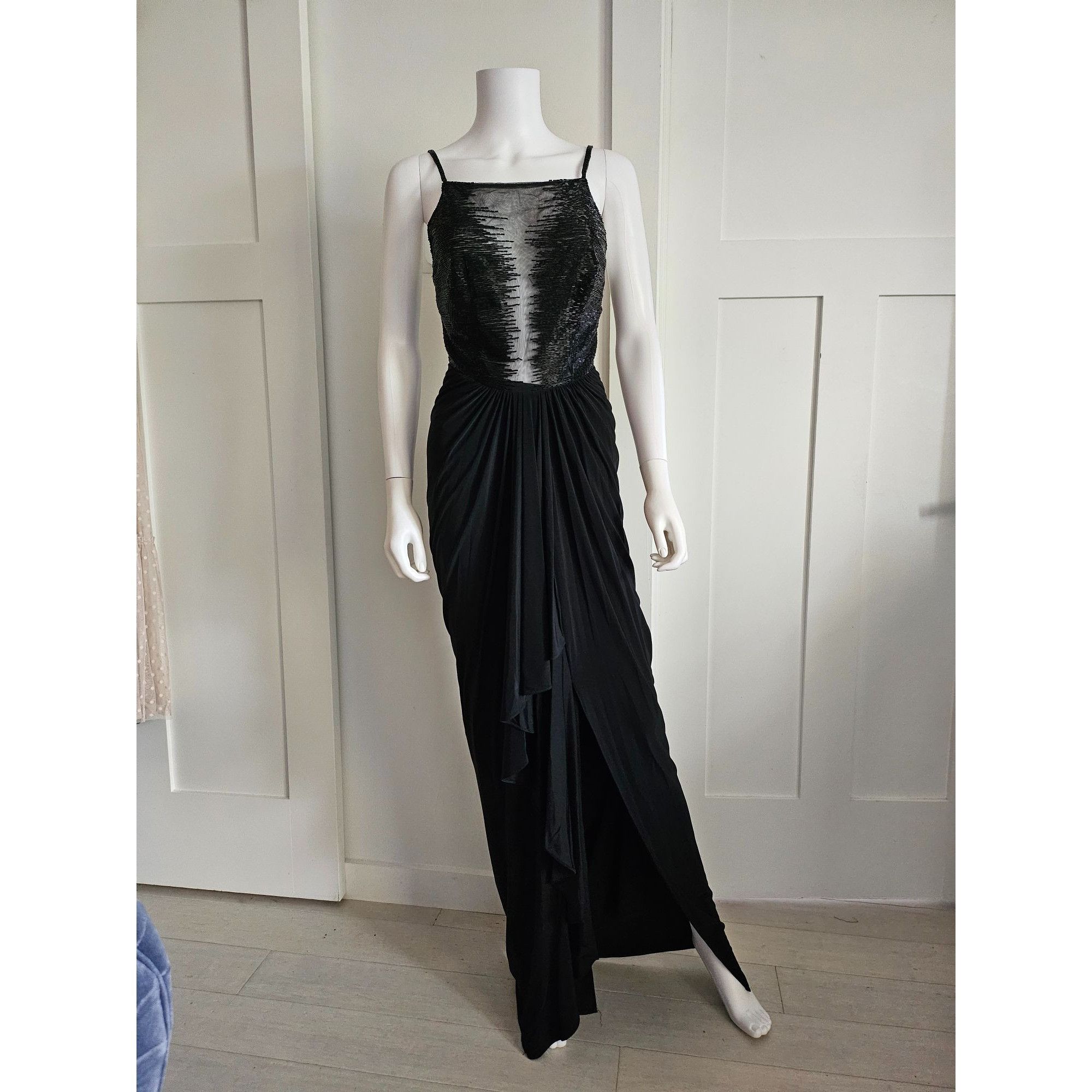 image of Mignon Formal Dress/ballgown With Sheer Beaded Bodice And Ru in Black, Women's (Size Small)