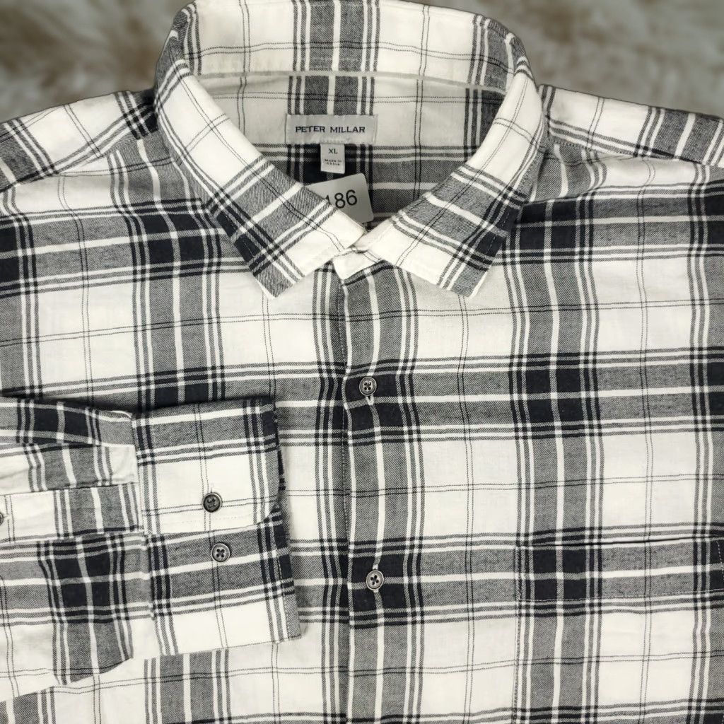 Peter Millar Peter Millar Shirt Mens XL Gray/Blue Plaid Flannel Button Up Long Sleeve Shirt Size US XL / EU 56 / 4 - 1 Thumbnail