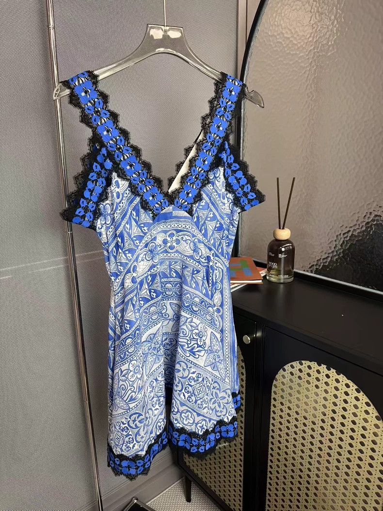 Louis Vuitton FW23 White and Blue Lace Dress