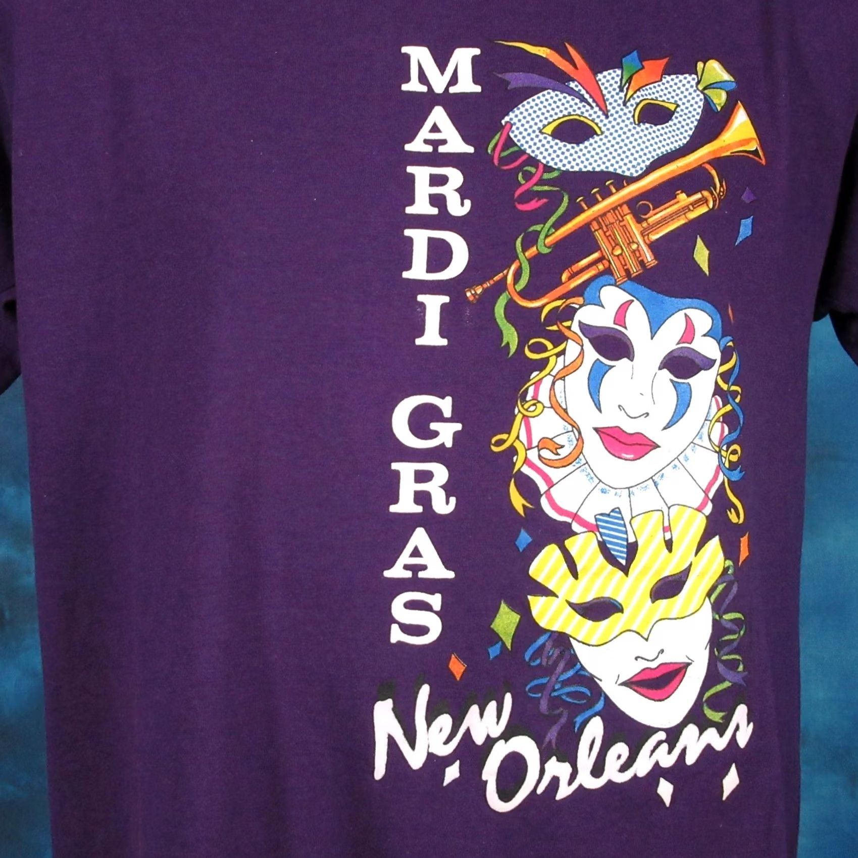 Vintage VINTAGE New Orleans Mardi Gras Paper Thin T-Shirt M/L Jazz Single Stitch Shirt Mens XS? Size US M / EU 48-50 / 2 - 3 Thumbnail