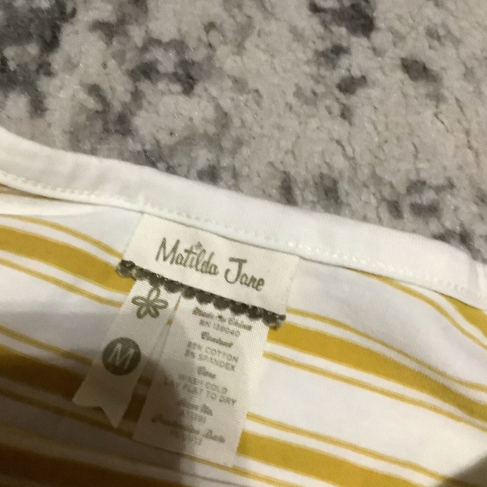 Vintage Matilda Jane Shirt Women M Yellow Striped Boat Neck 3/4 Sleeve T-Shirt Slim Casual Knit Cotton Blend Button Rainbow Parade Size M / US 6-8 / IT 42-44 - 4 Thumbnail