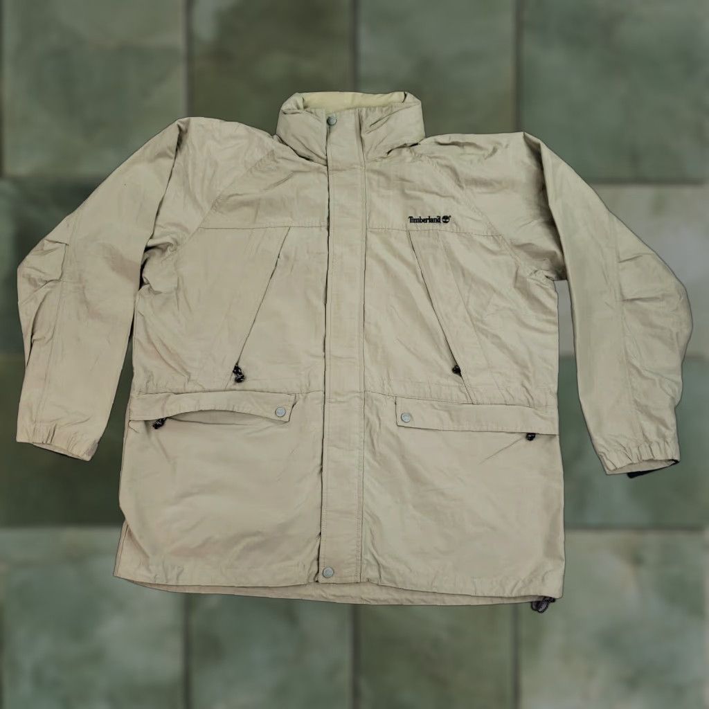 Timberland Timberland Water Resistant Full Zip Jacket Mens XL Beige Mid-Length Hooded Walking Size US XL / EU 56 / 4 - 1 Thumbnail