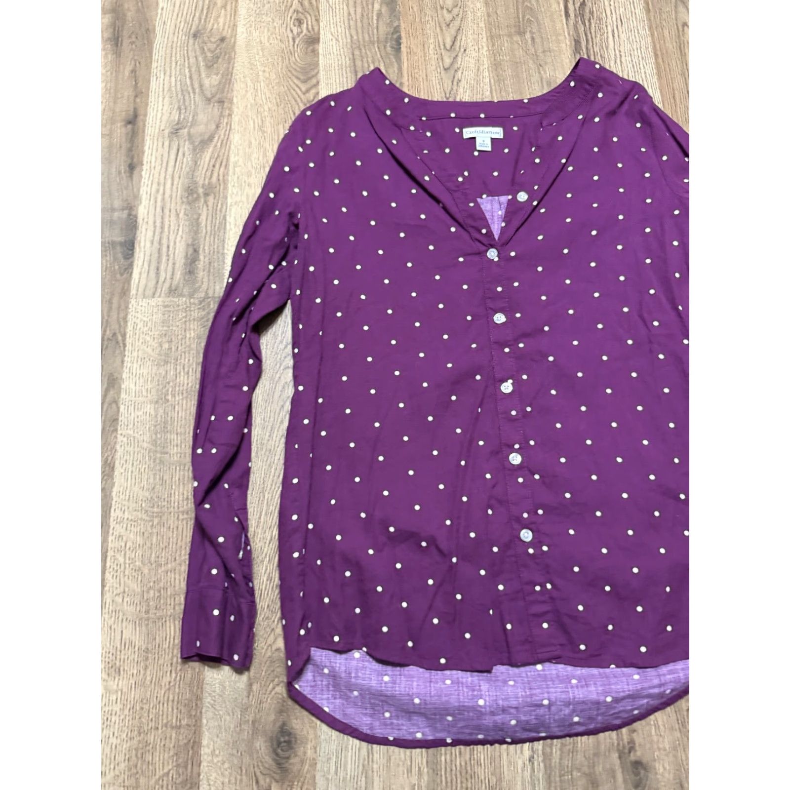 Croft & Barrow Croft & Barrow Shirt Women's Small Purple Polka Long Sleeve Button Up Size S / US 4 / IT 40 - 3 Thumbnail