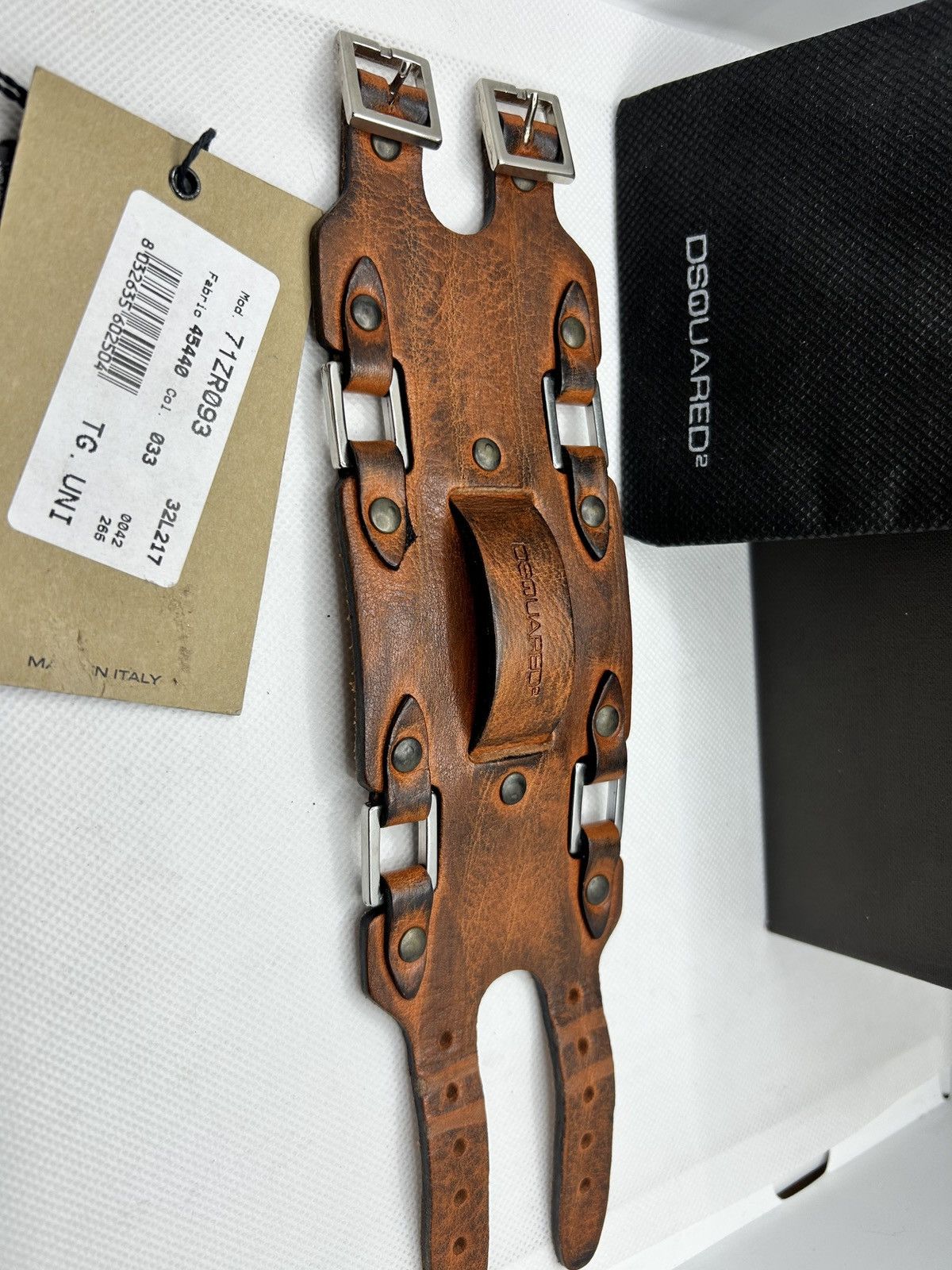 Dsquared2 DSQUARED2 NWT Brown Leather Cuff Bracelet Wristband Size ONE SIZE - 2 Thumbnail