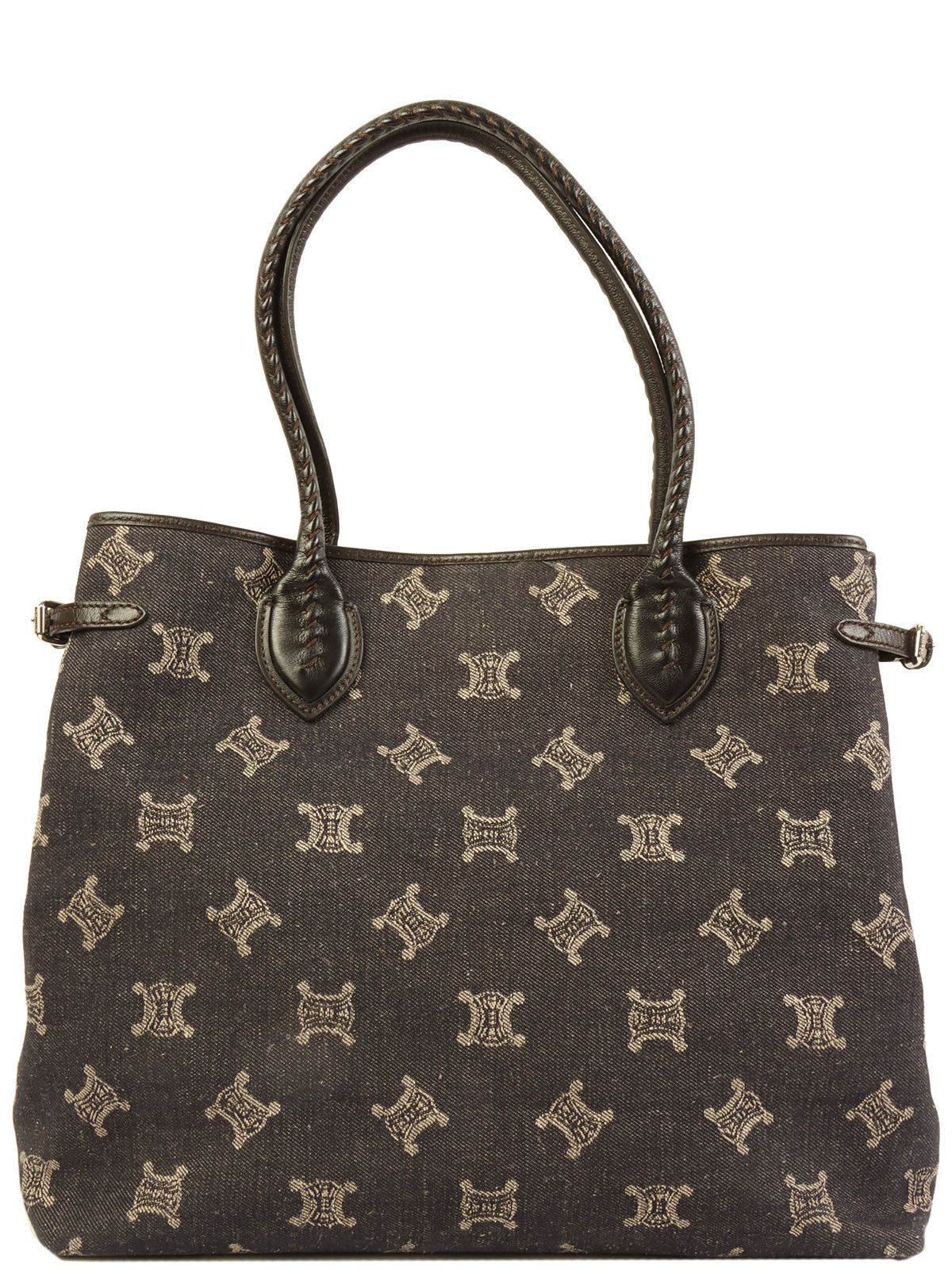 image of Celine Denim Paris Macadam Pattern Tote Bag Indigo/dark Brown in Purple, Women's