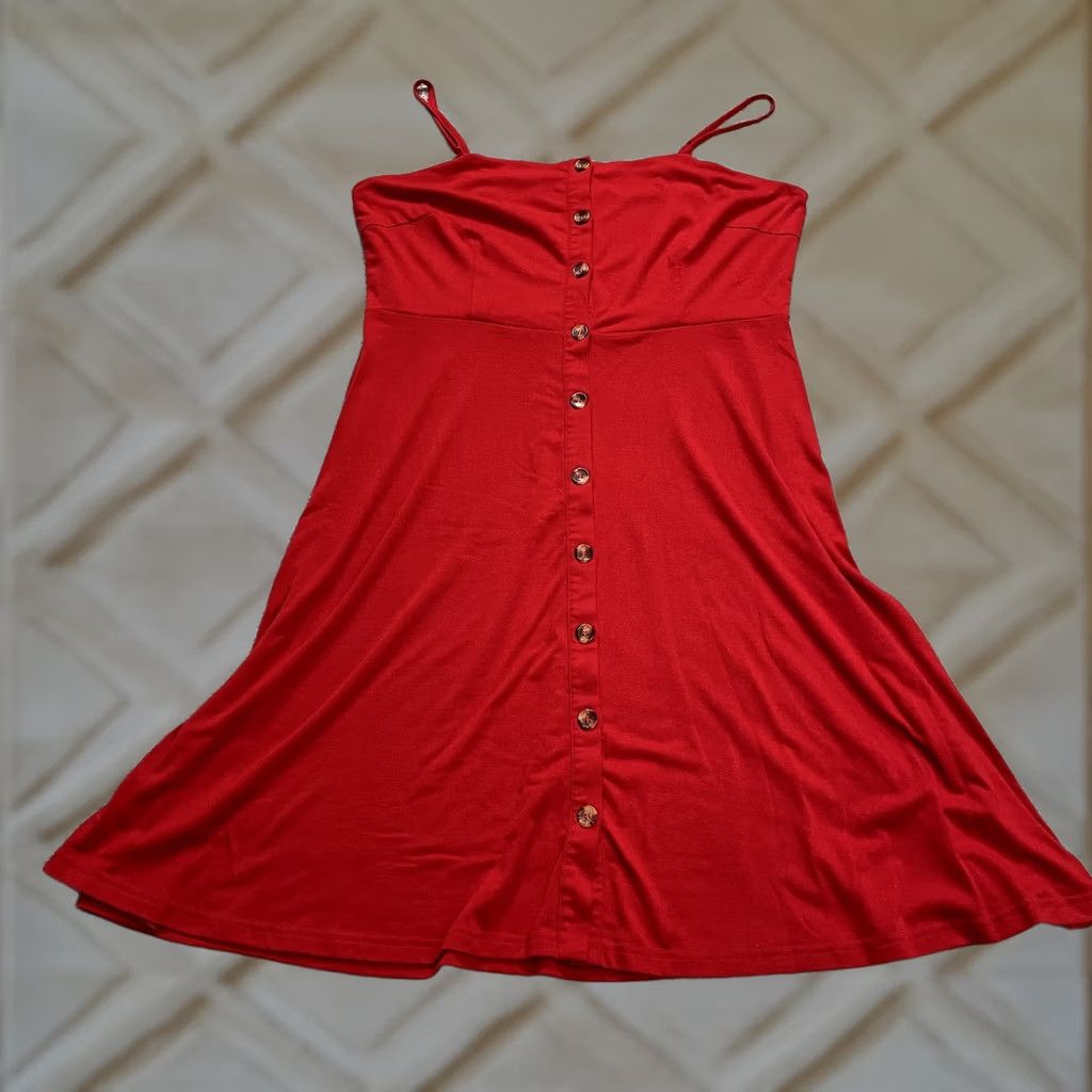 Vintage Berydress Dress Womens XL Red Button Up Midi Sleeveless A-Line Shirt Dress Casual Party/Cocktail Travel Designed by Berydress (USA Theme) White? Size XL / US 12-14 / IT 48-50 - 1 Thumbnail