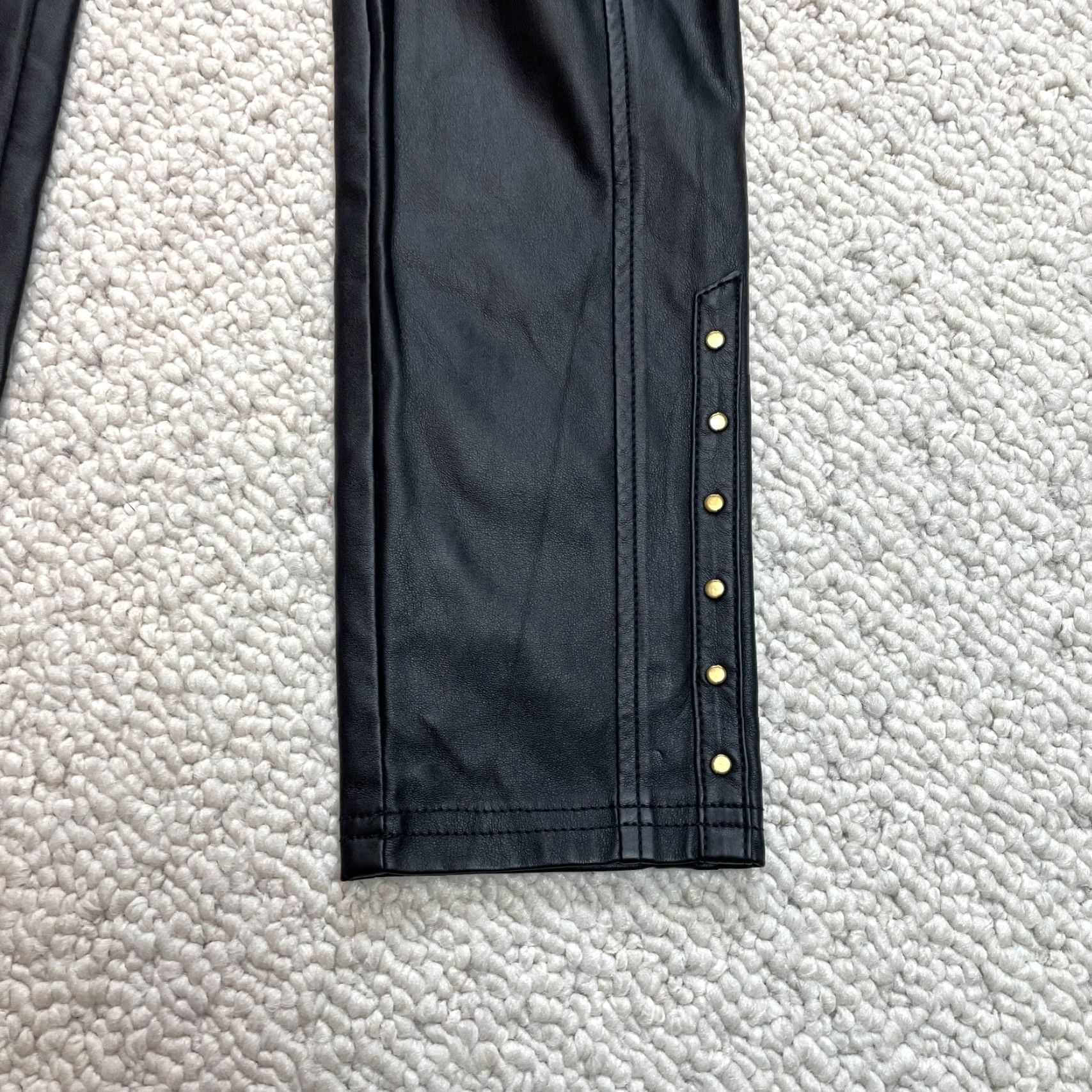 Vintage T Tahari Pants Womens XS Black Faux Leather Straight Elastic Waist 24x27.5 Size 26" / US 2 / IT 38 - 2 Thumbnail