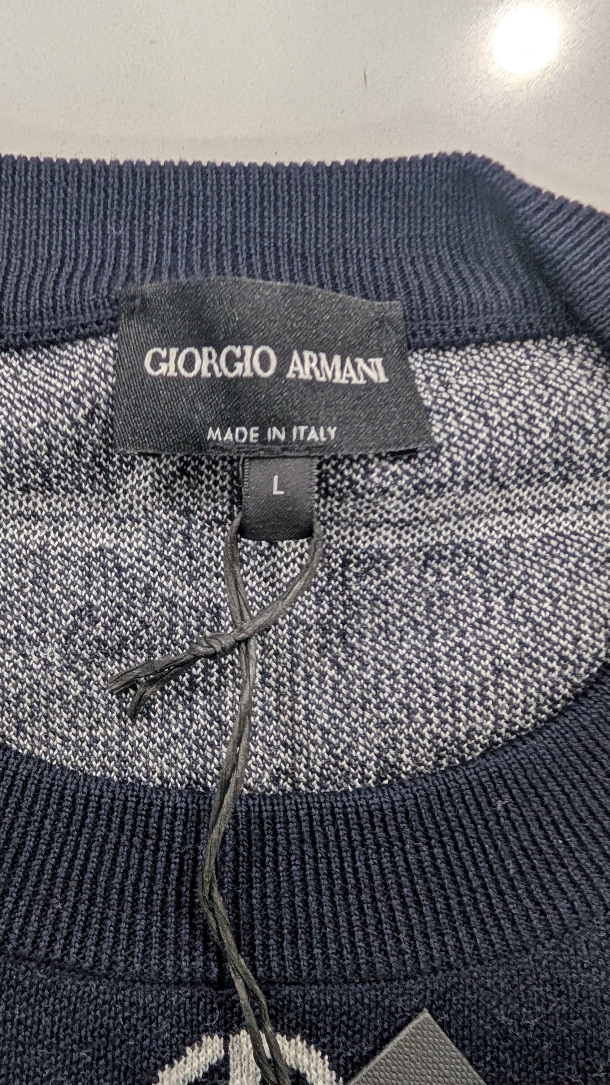 Giorgio Armani GIORGIO ARMANI Virgin Wool Monogram Knit Sweater Size US L / EU 52-54 / 3 - 7 Thumbnail