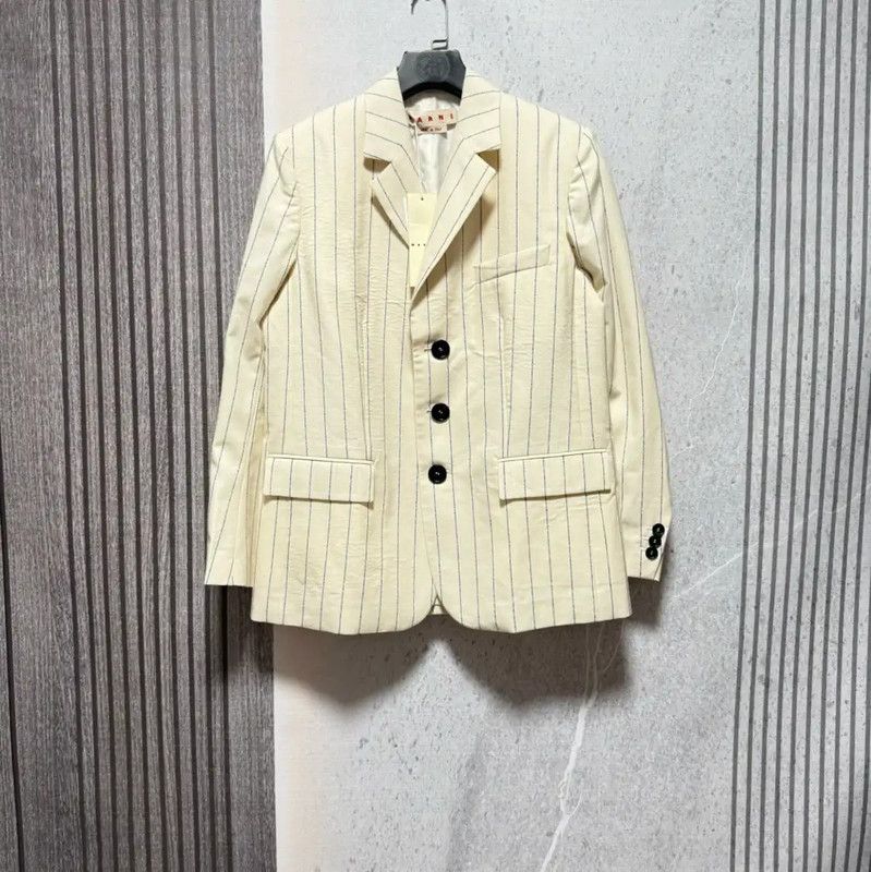 Marni Beige Wool Striped Women's Jacket 0089