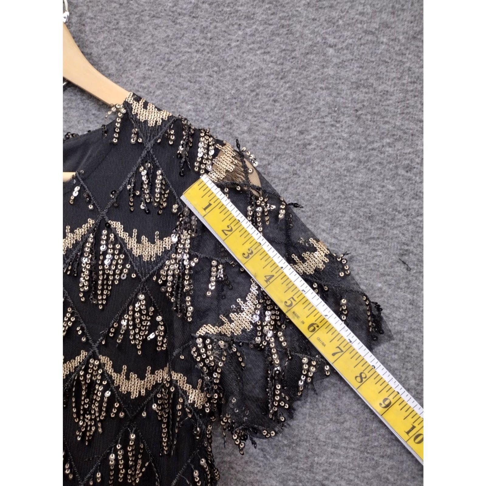 Vintage VVM Curve Dress Women's XS Black Gold Sequin Short Sleeve Flapper Dress Size 26" / US 2 / IT 38 - 5 Thumbnail