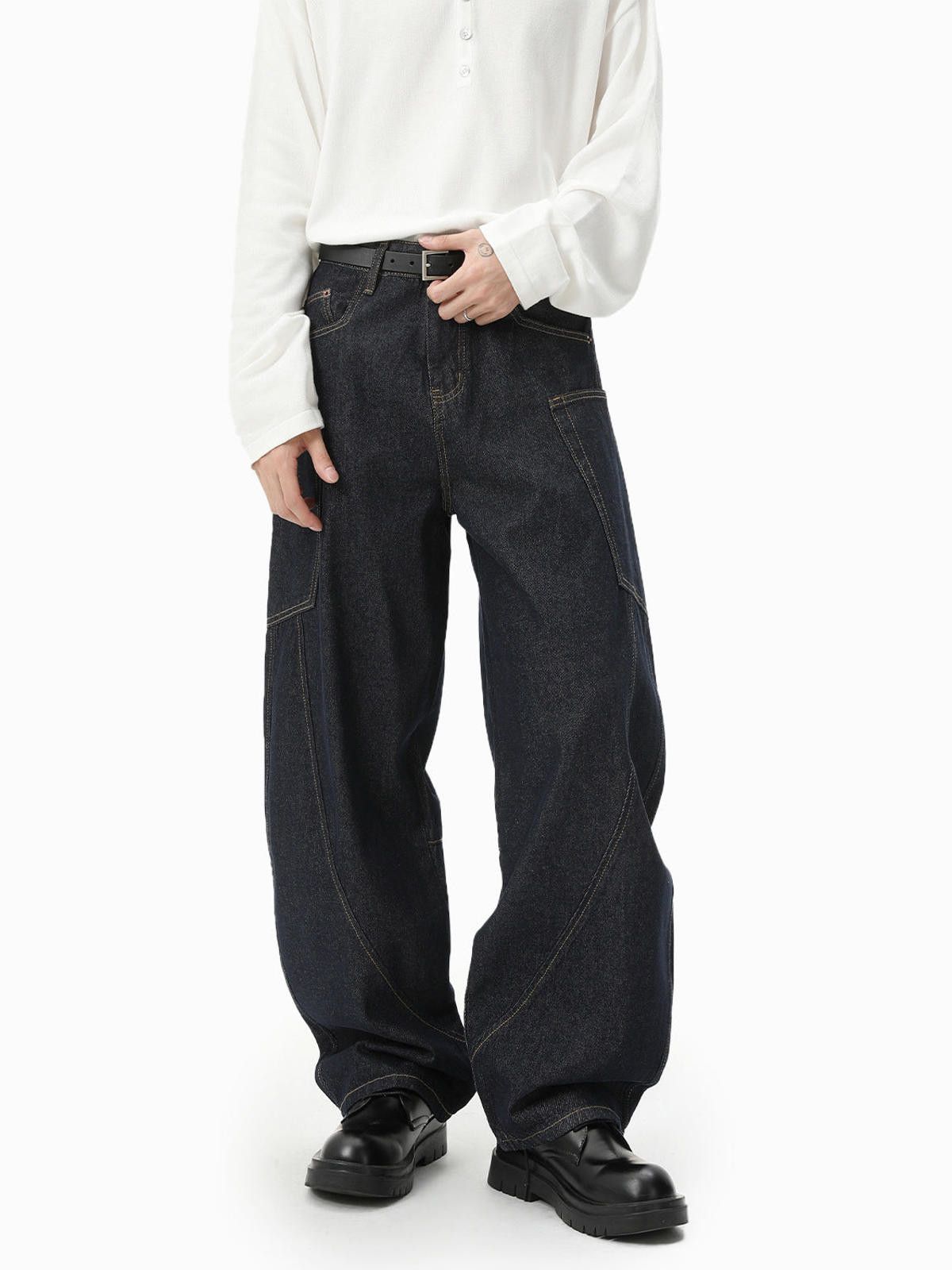 Vintage Black Baggy Wide Leg Denim Jeans, Men's Loose Fit Jeans Size US 30 / EU 46 - 5 Thumbnail