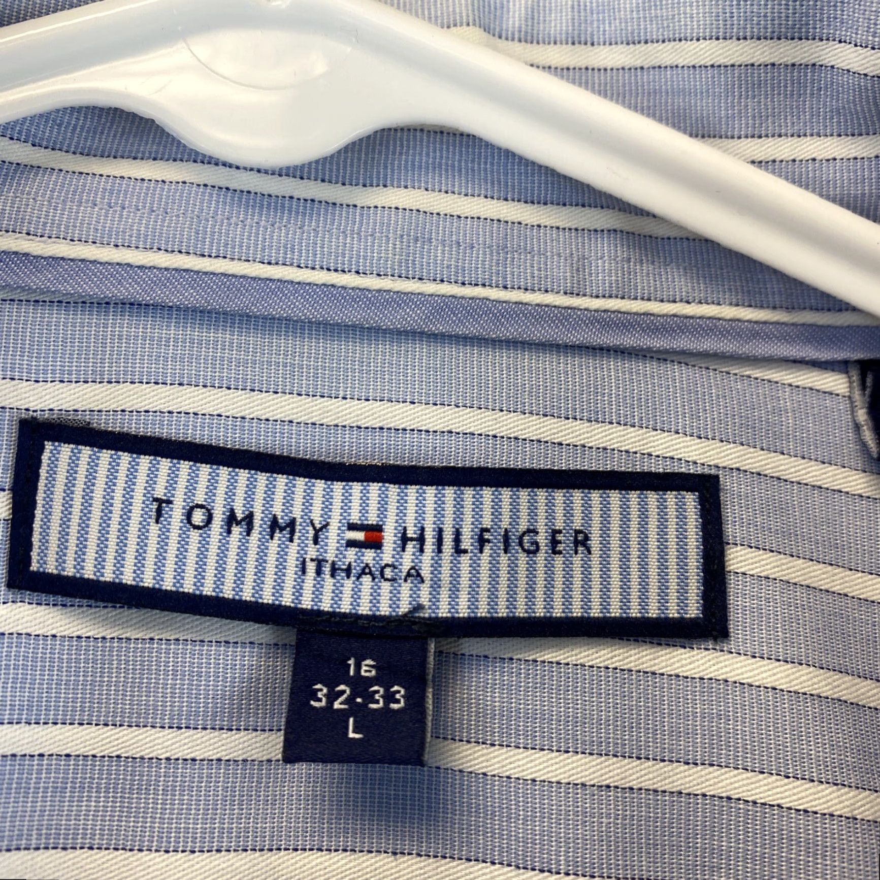 Tommy Hilfiger Tommy Hilfiger Regular Fit Dress Shirt Men's Long Sleeve Collared Button Casual Workwear Blue Striped Size L Size 42R - 6 Thumbnail