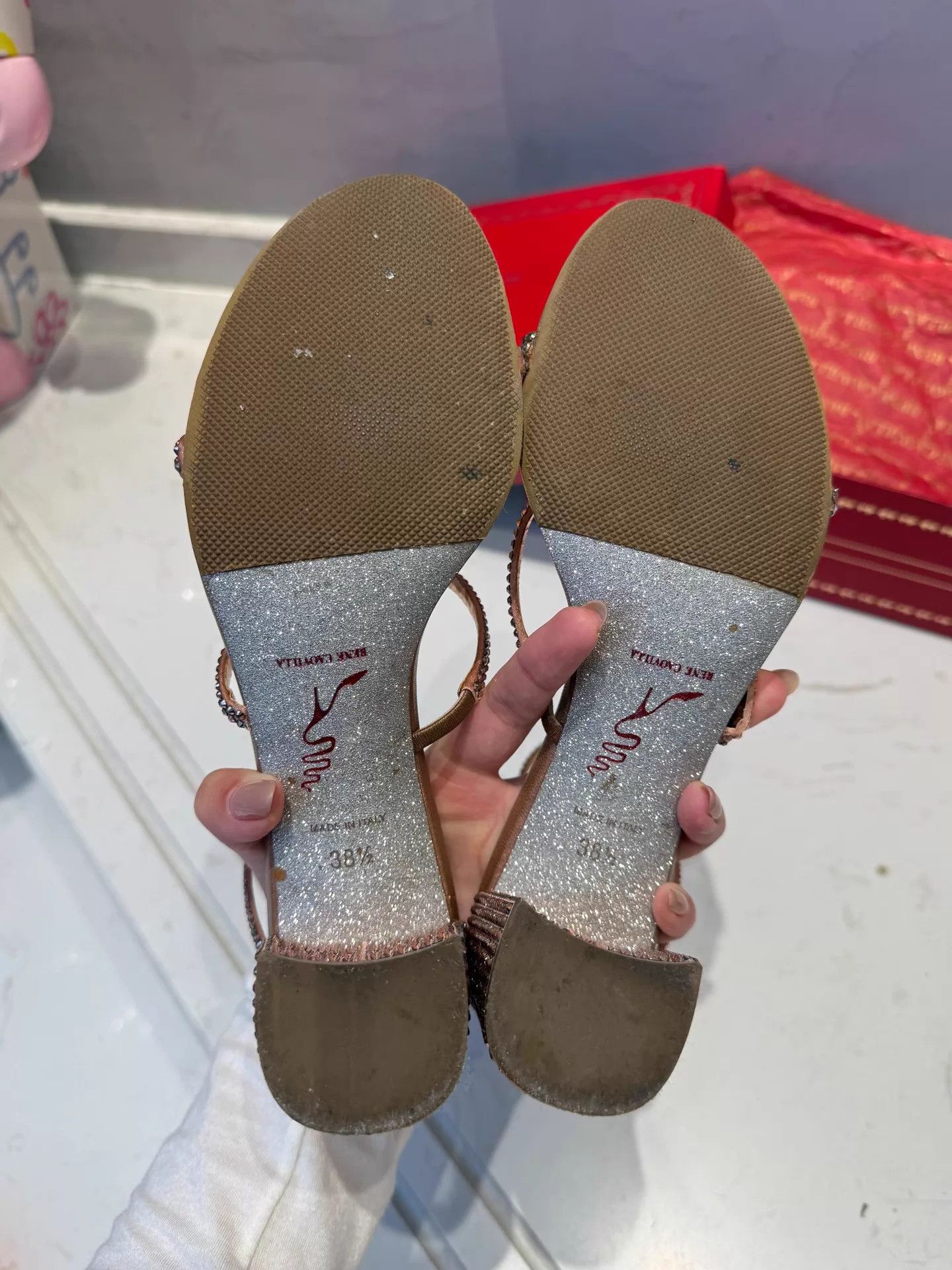 Rene Caovilla RC Nude Paved 3-Ring Block Heel Sandals 38.5 99New Size US 8 / IT 38 - 4 Thumbnail