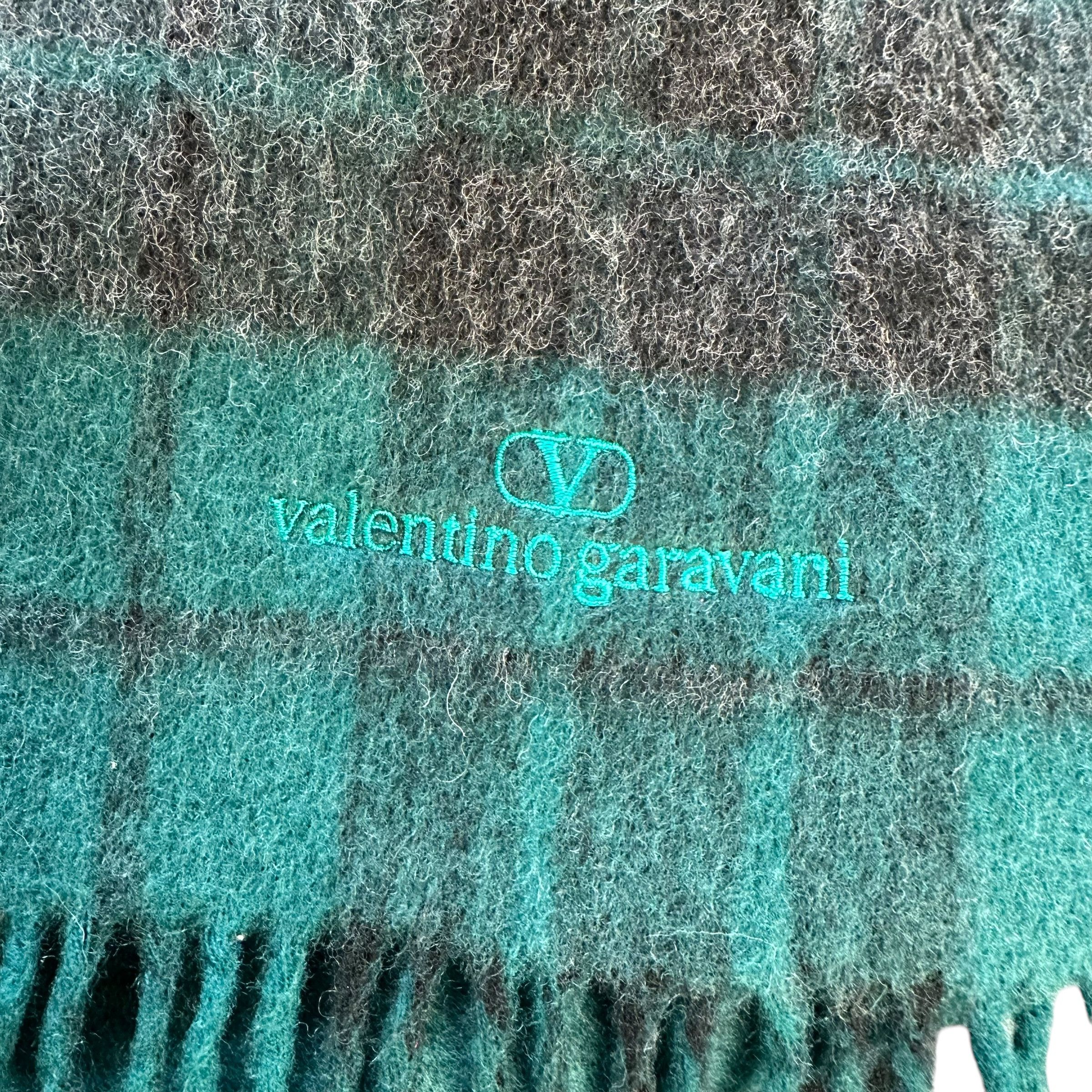 Vintage VALENTINO GARAVANI Green Checked Cashmere Scarf #A76-1831 Size ONE SIZE - 3 Thumbnail