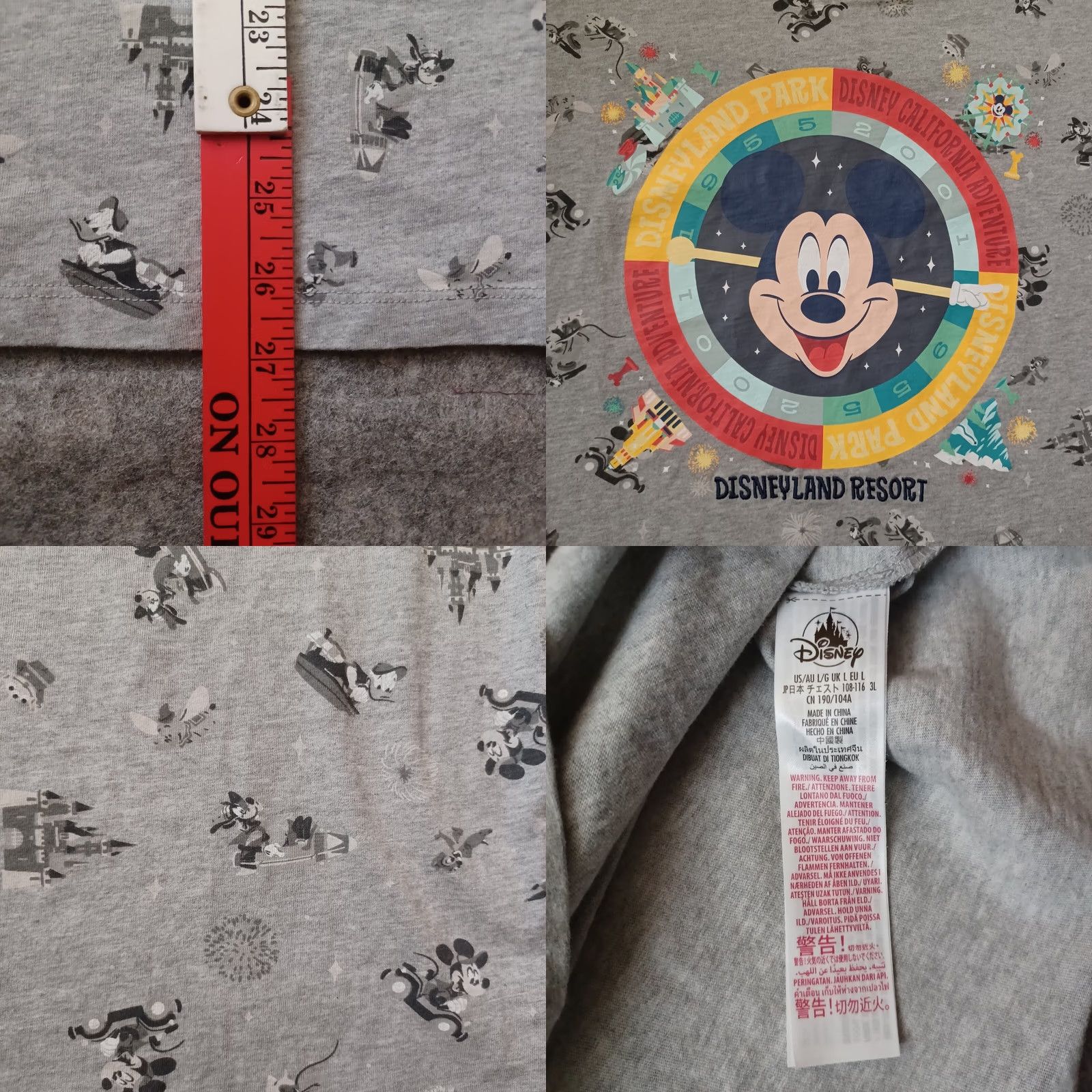Disney Disneyland T Shirt Mens Large Gray All Over Print Disney Characters Park Shirt Mens L Gray Disney Mickey Mouse 90s Theme Boys Girls Mens Size US L / EU 52-54 / 3 - 8 Thumbnail