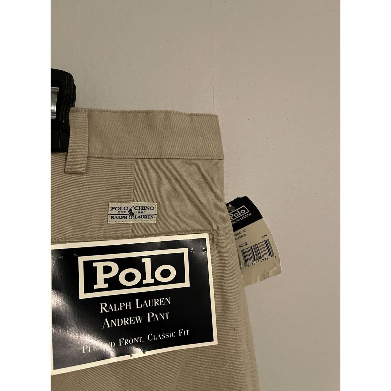 Polo Ralph Lauren VINTAGE Polo Ralph Lauren Andrew Pants Chino - Men's 42x32 - Beige Khaki Pleated Cotton Logo Regular Straight 42 Mens Size US XL / EU 56 / 4 - 2 Thumbnail