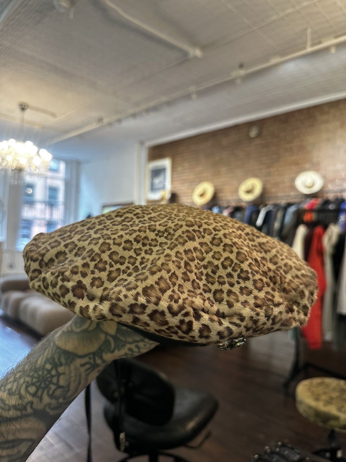 Chrome Hearts CHROME HEARTS LEOPARD PONY HAIR BERET PARIS HAT Size ONE SIZE - 3 Thumbnail