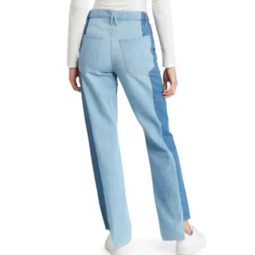 Good American Two Tone Step Hem High Waist Boyfriend Jeans
