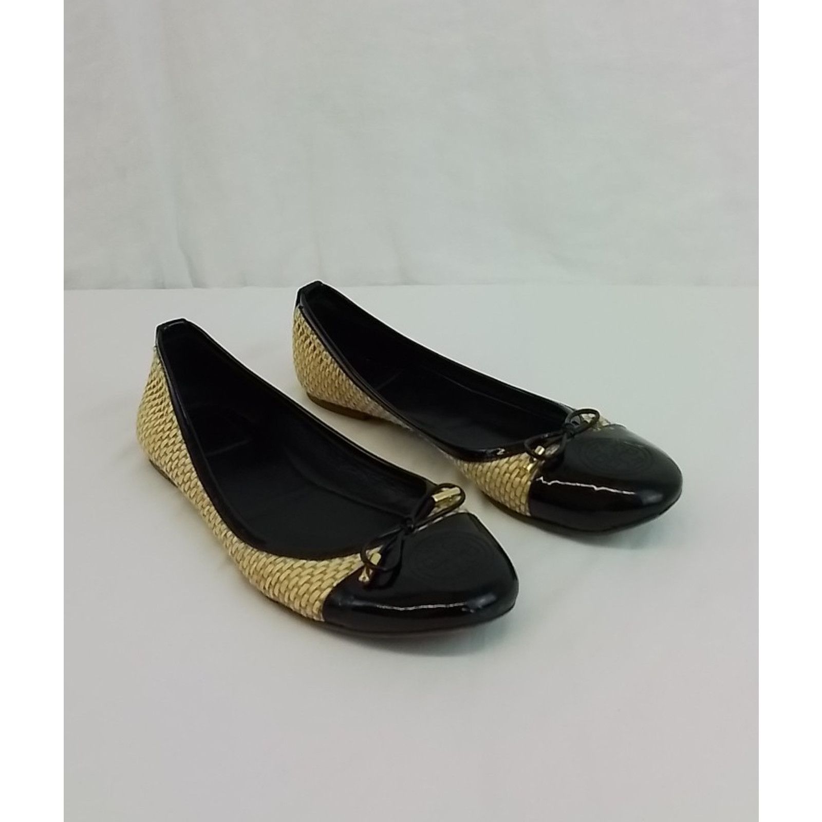 Tory Burch Tory Burch Leather Flat Women's US 10 Black Beige Espadrille Size US 10 / IT 40 - 2 Thumbnail