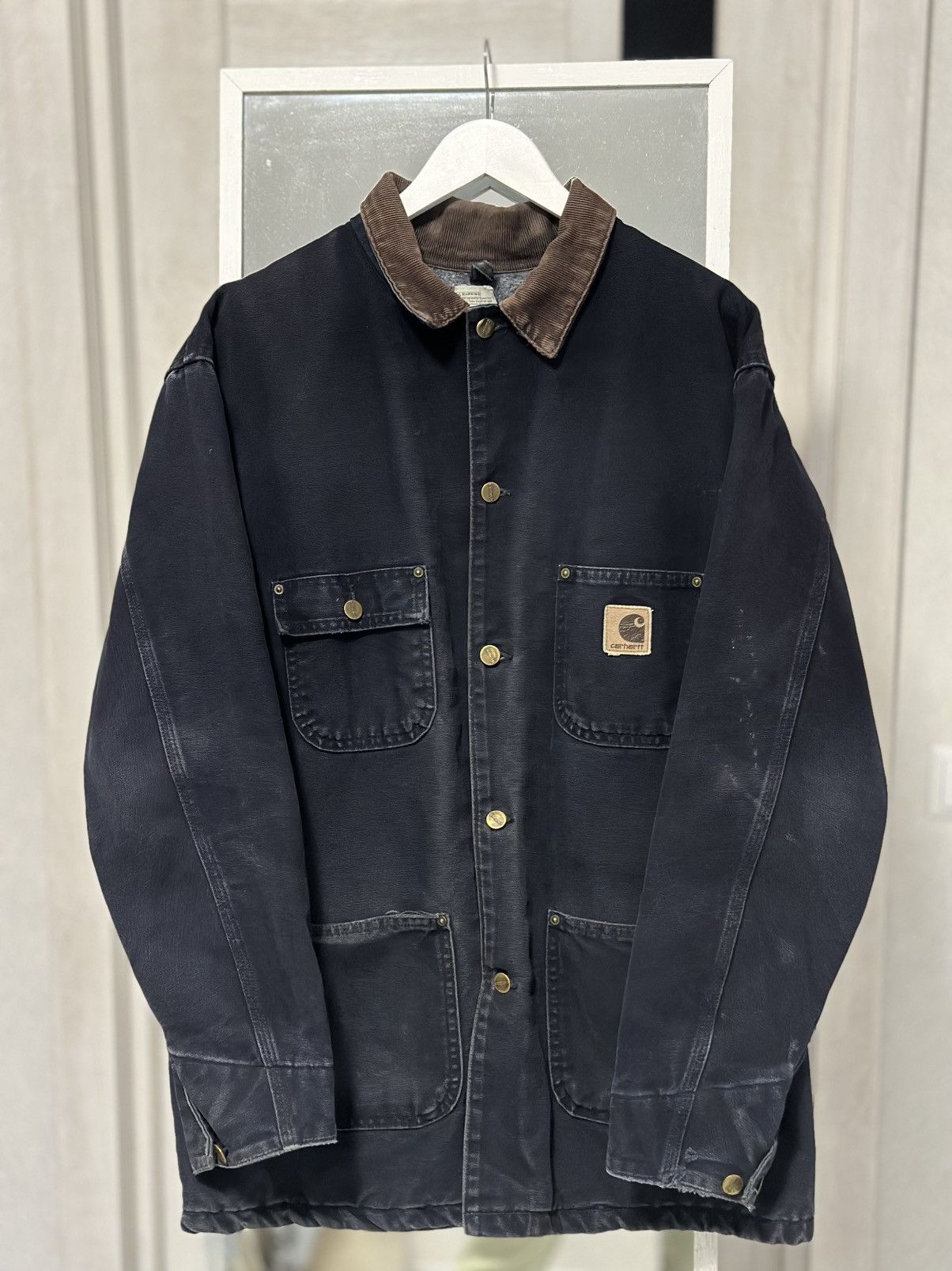 Vintage 1990s Carhartt Canvas Chore Coat / Workwear / outlet Streetwear / Cargo Pocket / 90s / Distressed Carhartt / Black Carhartt Jacket