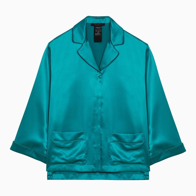 image of Max Mara Pianoforte Green Silk Satin Pyjama Shirt, Women's (Size Small)