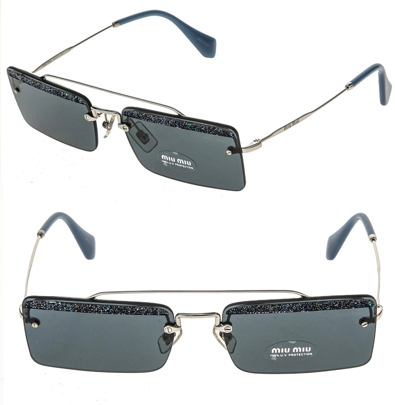 Miu Miu MIU MIU SOCIETE MU59TS 59T Blue Silver Square Sunglasses Size ONE SIZE - 1 Thumbnail