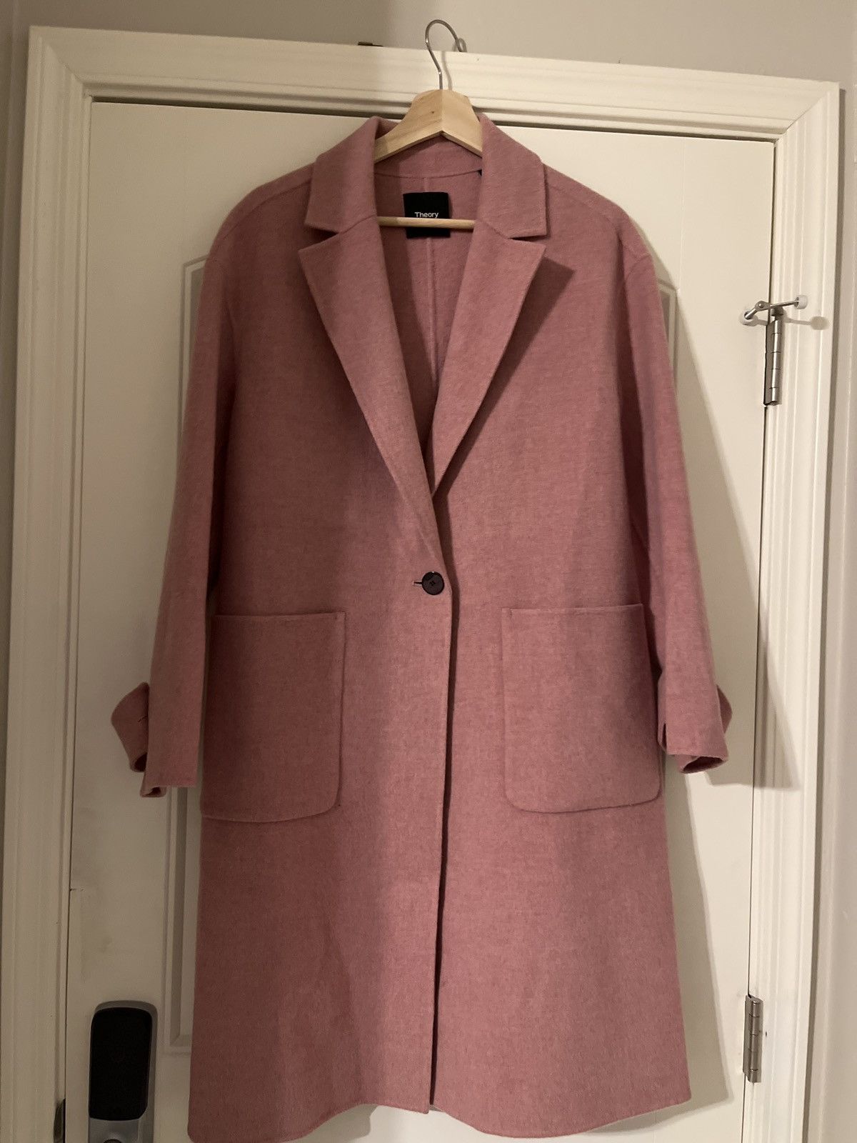 image of Theory One-Button Double-Face Wool-Cashmere Coat in Pink, Women's (Size Small)