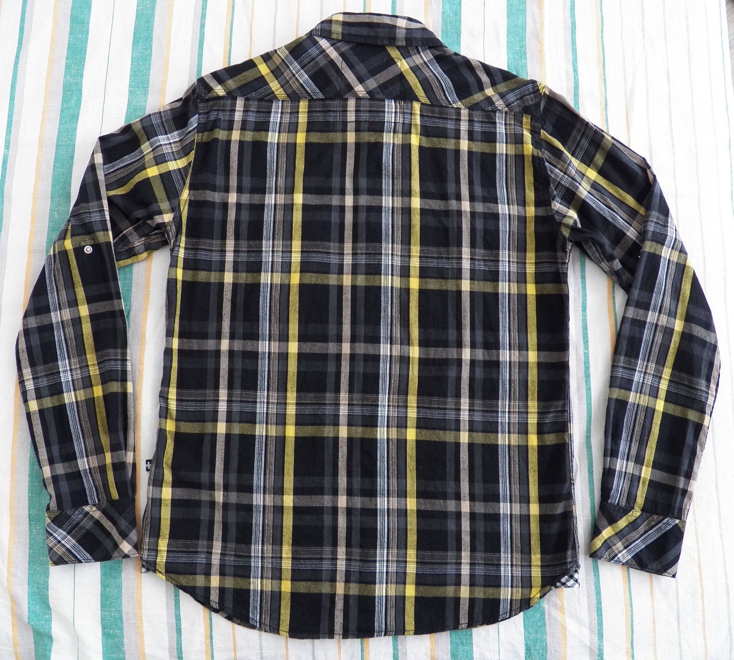 Alprausch Mens Shirt black yellow plaid flannel snap