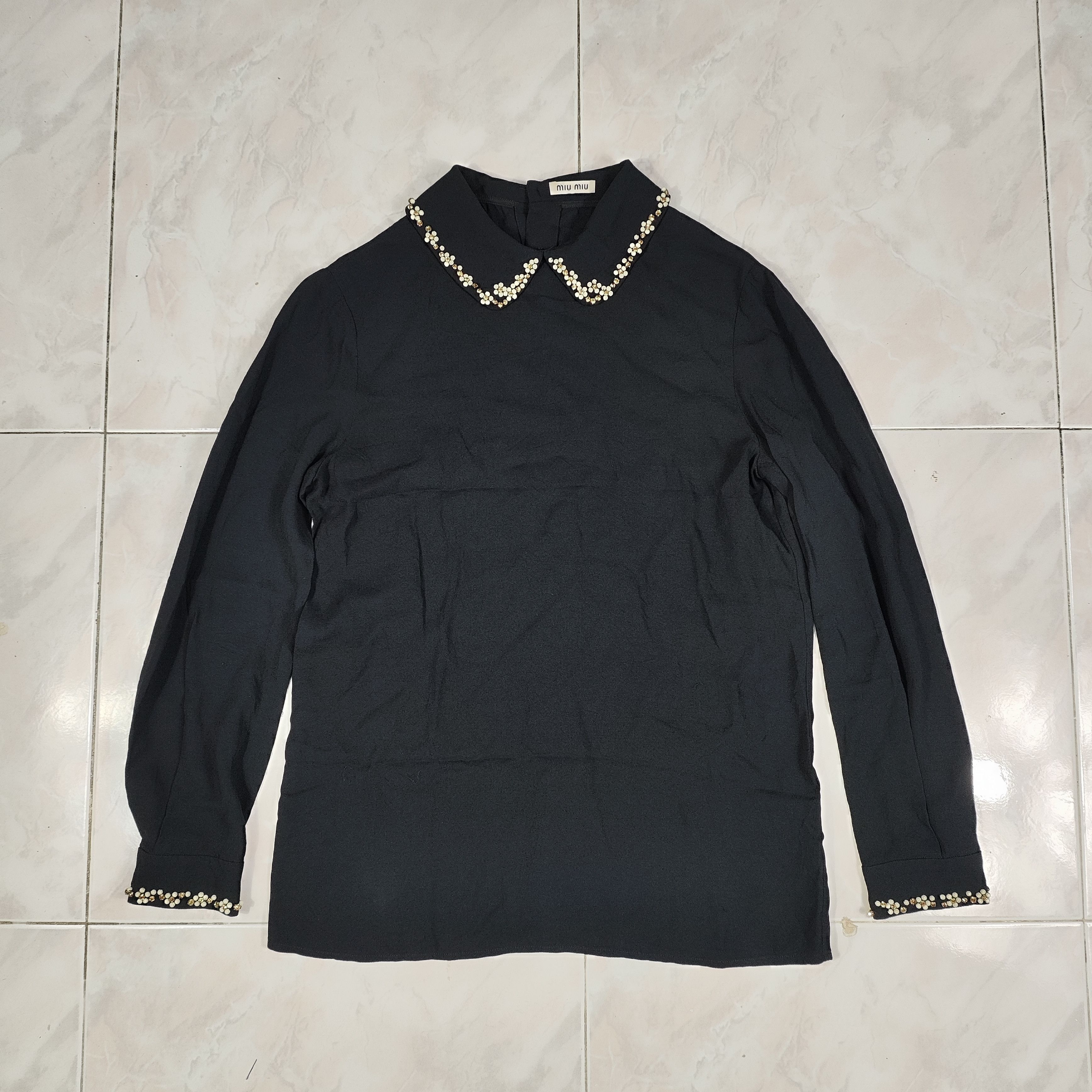 Miu Miu × Prada Miu Miu Black Crepe Floral Crystal Embellished Shirt Size XS / US 0-2 / IT 36-38 - 2 Thumbnail