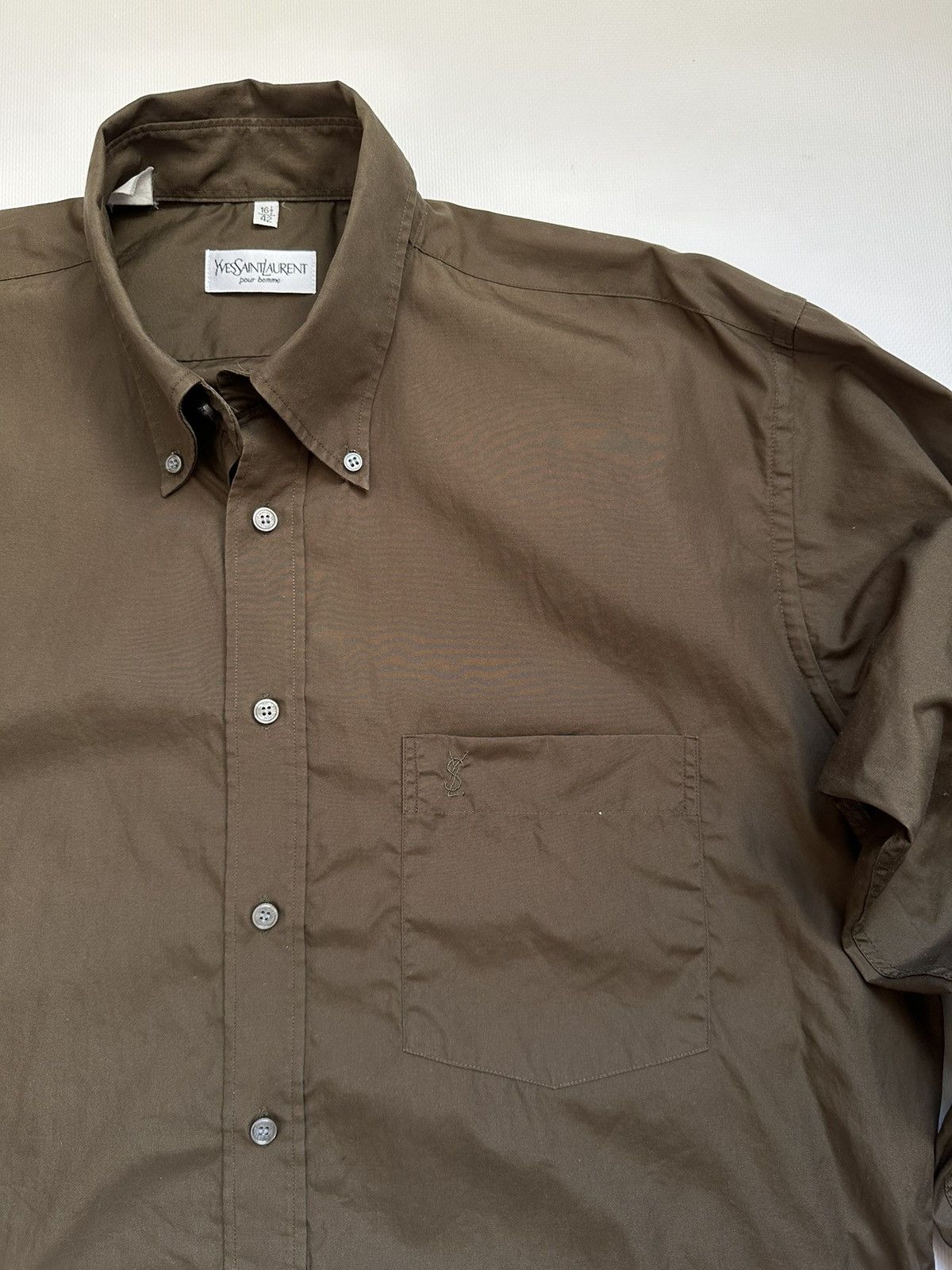 Yves Saint Laurent Dress Shirt YSL Button Down Collar Brown